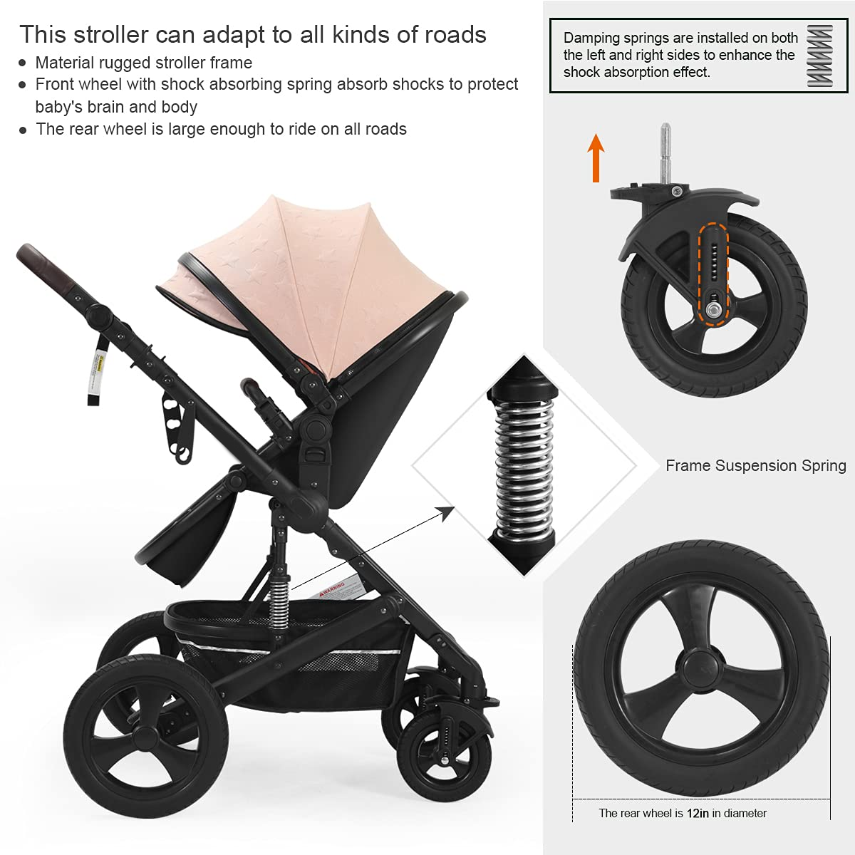 Newborn Infant Toddler Baby Stroller - Cynebaby 2 in 1 High Landscape Convertible Reversible Anti-Shock Bassinet Carriage Pram Stroller Add Cup Holder, Footmuff and Diaper Bag (Green)