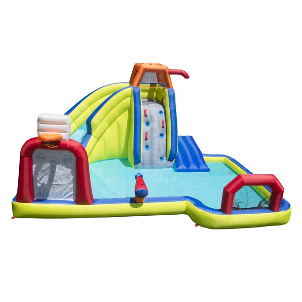 Banzai Inflatable Arcade Splash Water Park Slide with SkeeBall Toss, Soccer & Basketball