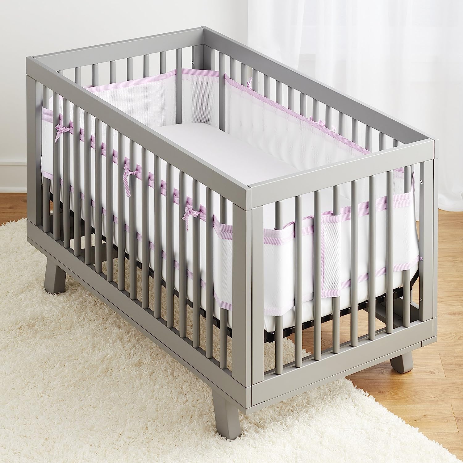 BreathableBaby Breathable Mesh Crib Liner C Classic Collection C White C Fits Full-Size Four-Sided Slatted and Solid Back Cribs C Anti-Bumper
