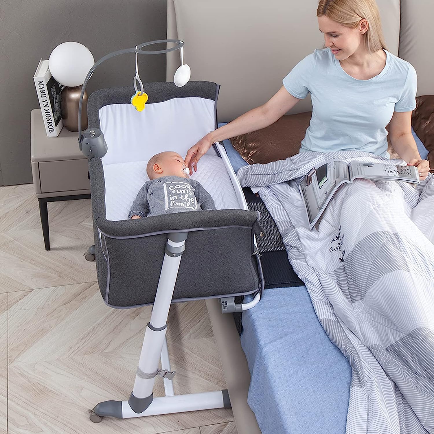 Bassinet,Bassinet for Baby,Bedside Crib,Baby Bassinets Bedside Sleeper for Newborn Infant| Built-in Wheels, Dark Grey