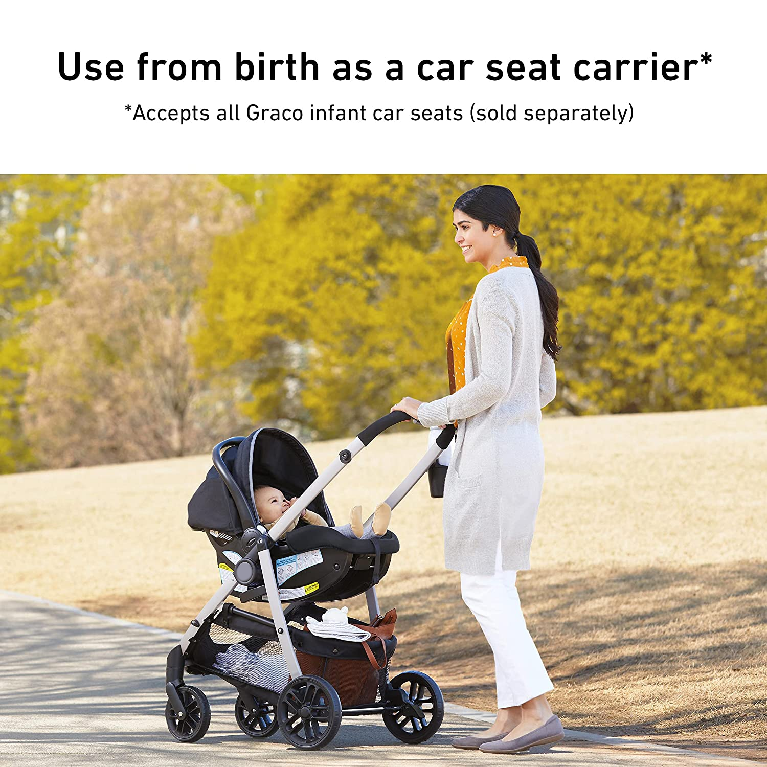 Modes Pramette Stroller, Baby Stroller with True Pram Mode, Reversible Seat, One Hand Fold, Extra Storage, Child Tray, Pierce