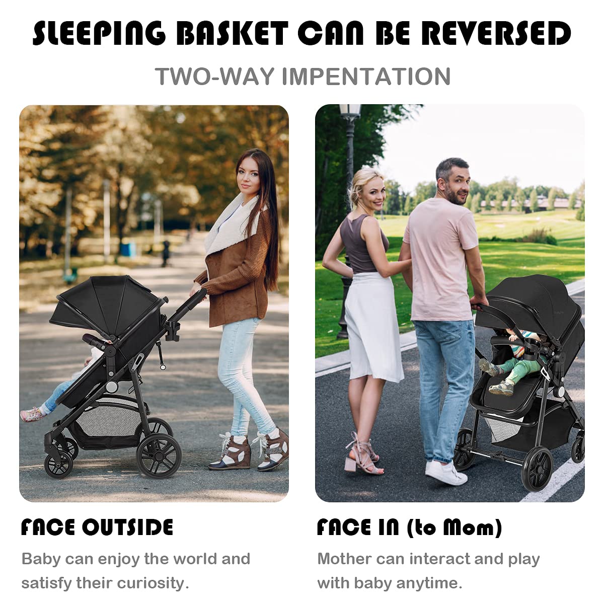 Baby Stroller, High Landscape Convertible Infant Bassinet Stroller, Adjustable Canopy & Backrest, Storage Basket, Cup Holder, Foldable Newborn Carriage Pram Stroller Pink)