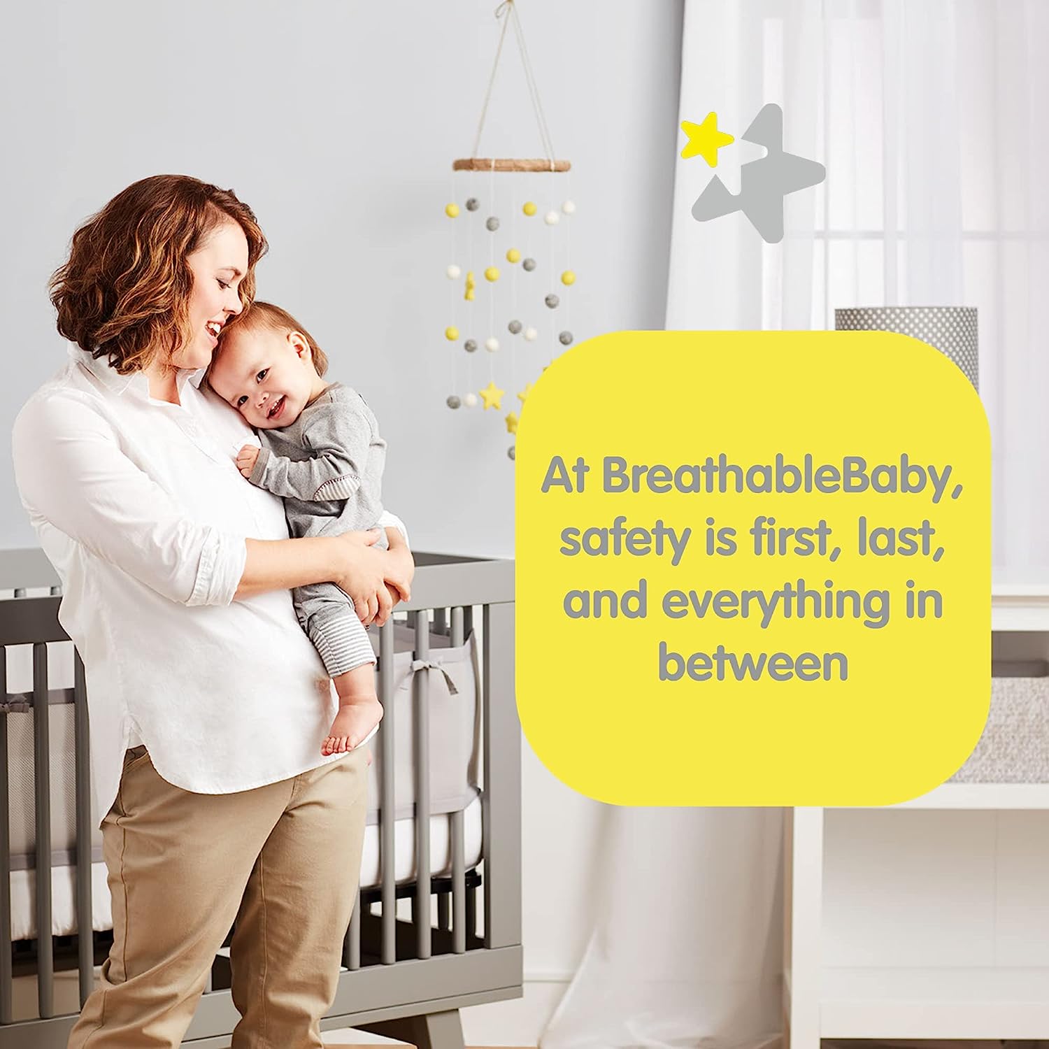 BreathableBaby Breathable Mesh Crib Liner C Classic Collection C White C Fits Full-Size Four-Sided Slatted and Solid Back Cribs C Anti-Bumper