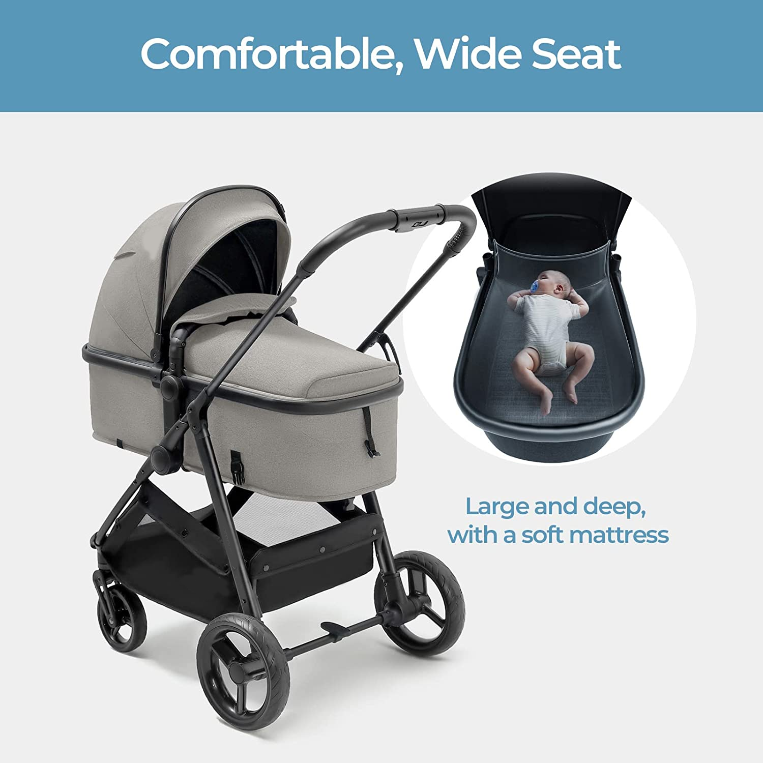 Convertible Baby Stroller with Bassinet Mode - Foldable Infant Stroller to Explore More as a Family - Toddler Stroller with Reversible Stroller Seat