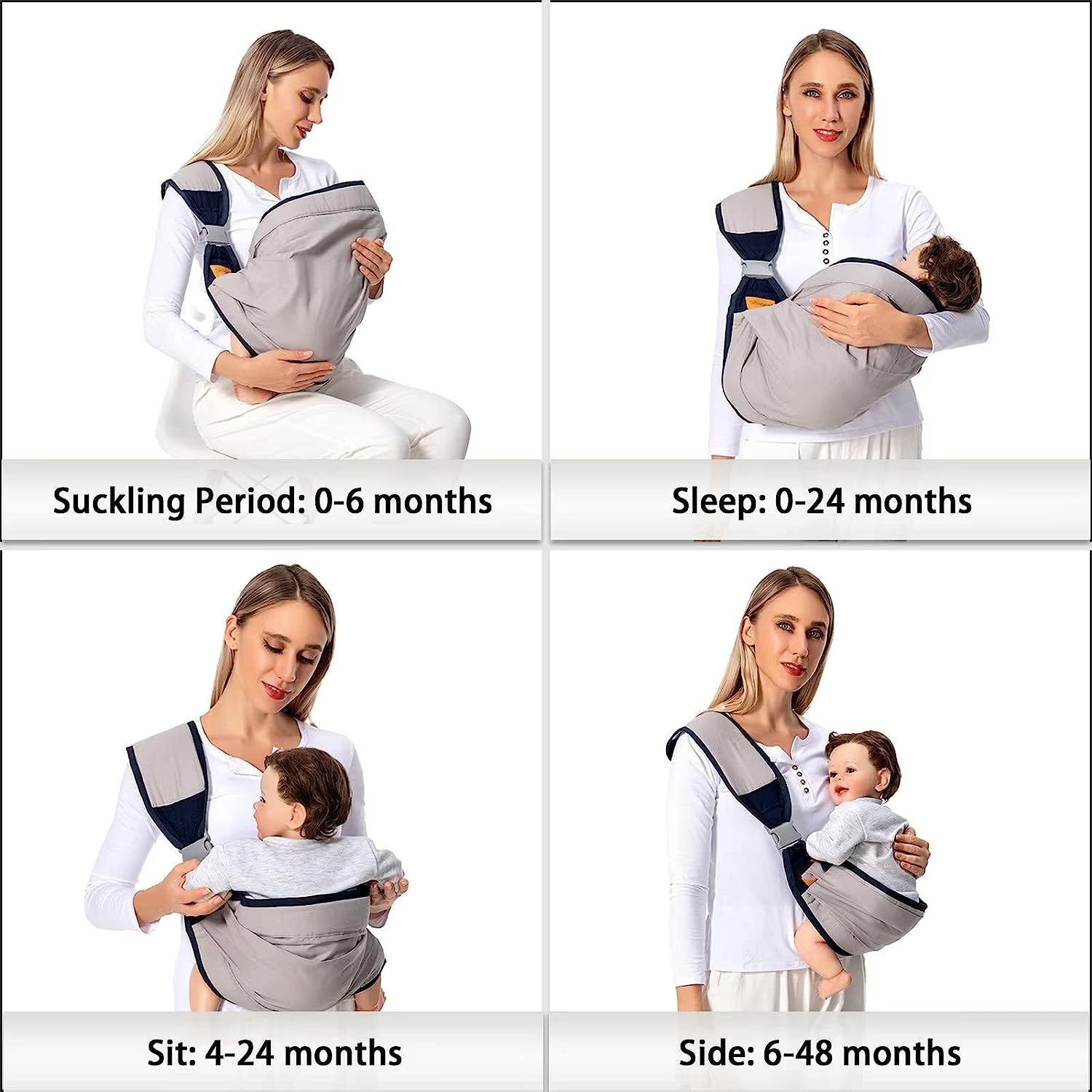 Baby Sling Carrier Newborn to Toddler, Lightweight Baby Carrier Sling, Baby Wrap Sling, Baby Hip Seat Carrier for Toddler Sling, Baby Holder Carrier, Nursing Sling, Carrying 7-45 lbs, Grey