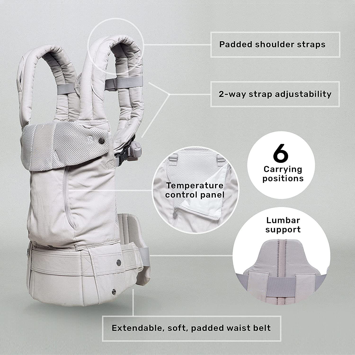 Complete All Seasons Ergonomic 6-in-1 Baby Carrier Newborn to Toddler - with Lumbar Support - for Children 7-45 Pounds - 360 Degree Baby Wearing - Inward & Outward Facing - Stone