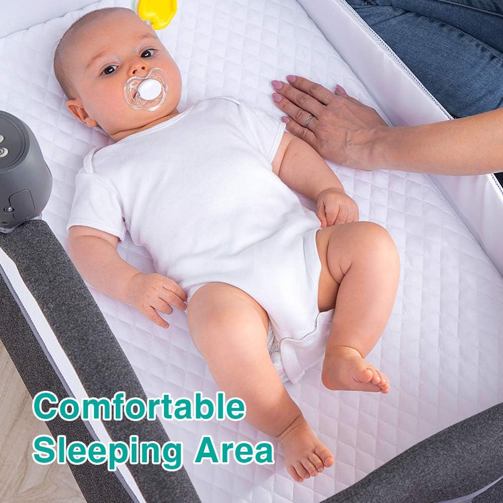 Baby Bedside Baby Bassinet, Best Bed Cribs for Infant Newborn, Portable Sleeper for Safer Co-Sleeping, Bed Crib Plus Hanging Figurine, Music, and Built-in Wheels - Girl Boy Unisex