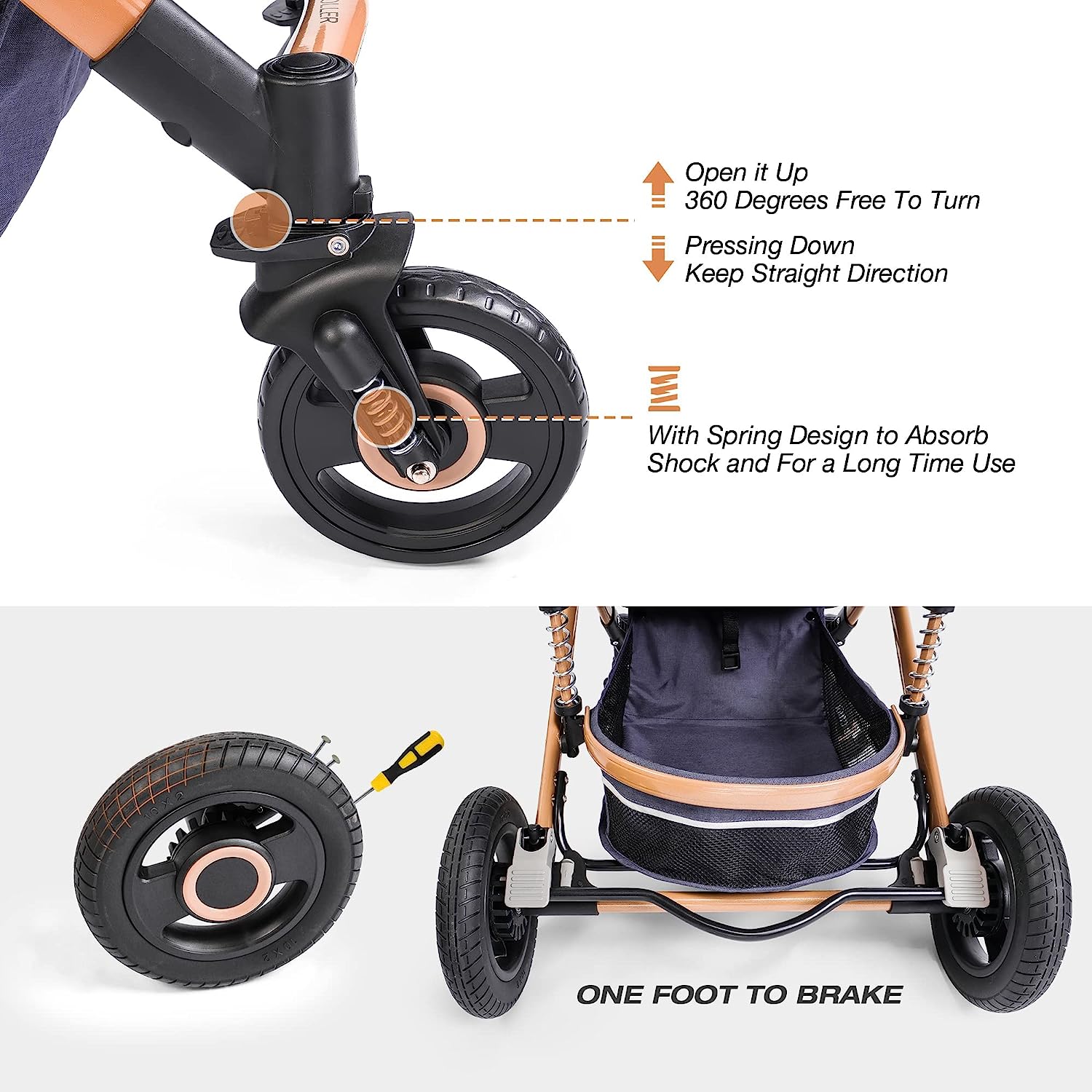 Baby Stroller, High Landscape Infant Stroller, Newborn Reversible Bassinet Pram, Foldable Pushchair with Foot Cover, Cup Holder, Net, Safety Wrist Strap (Celadon)