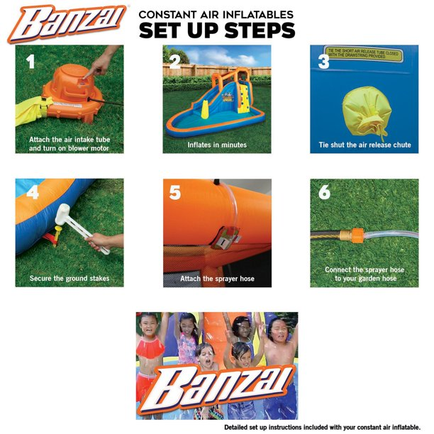 Banzai Inflatable Arcade Splash Water Park Slide with SkeeBall Toss, Soccer & Basketball