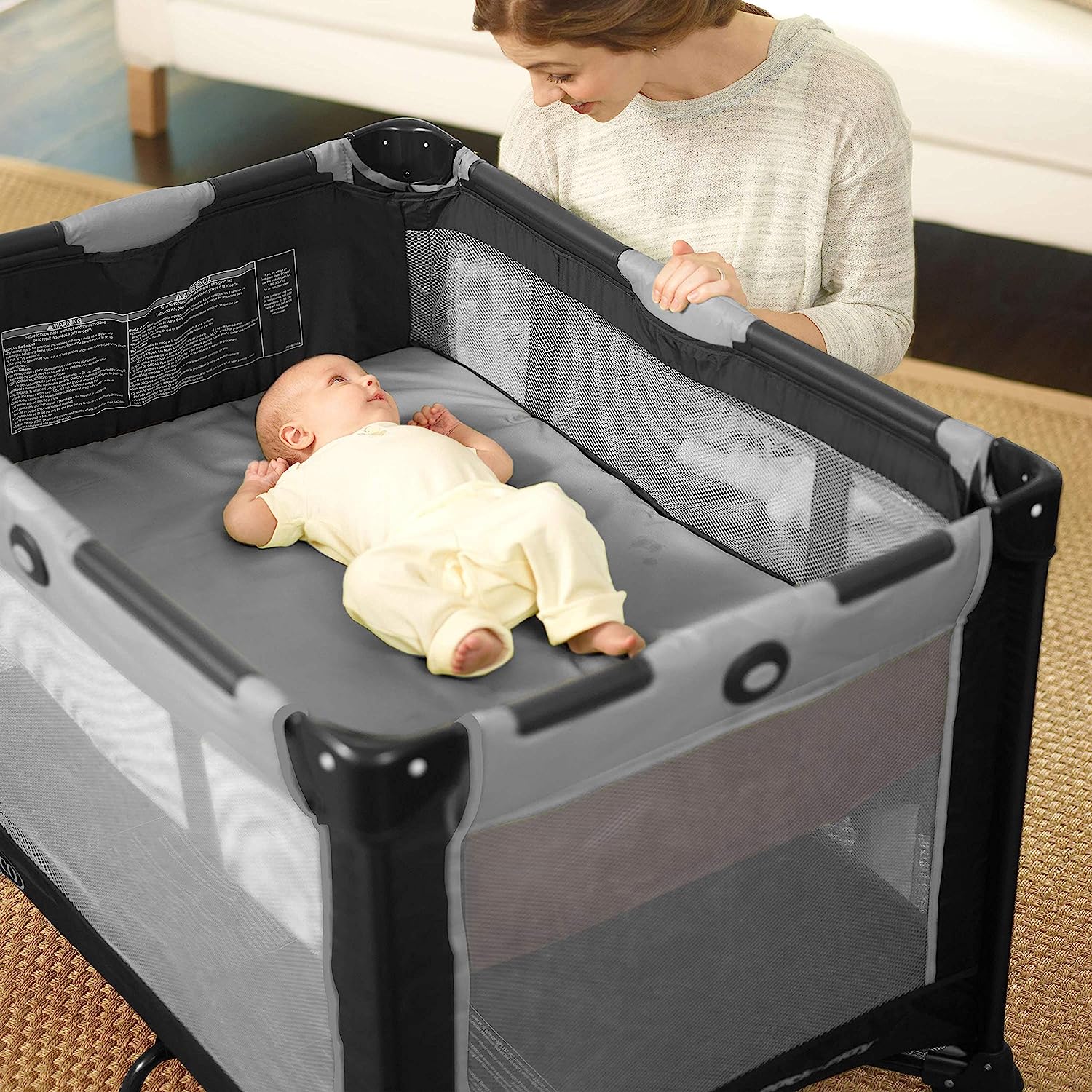 Pack and Play Portable Playard, Push Button Compact Fold, Carnival