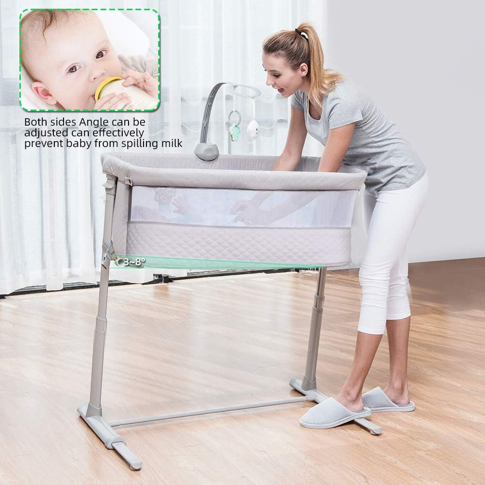 Baby Bedside Baby Bassinet, Best Bed Cribs for Infant Newborn, Portable Sleeper for Safer Co-Sleeping, Bed Crib Plus Hanging Figurine, Music, and Built-in Wheels - Girl Boy Unisex