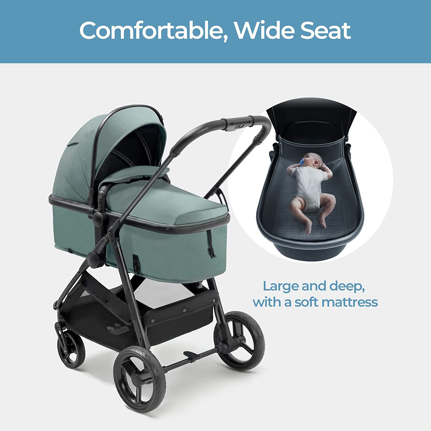 Convertible Baby Stroller with Bassinet Mode - Foldable Infant Stroller to Explore More as a Family - Toddler Stroller with Reversible Stroller Seat