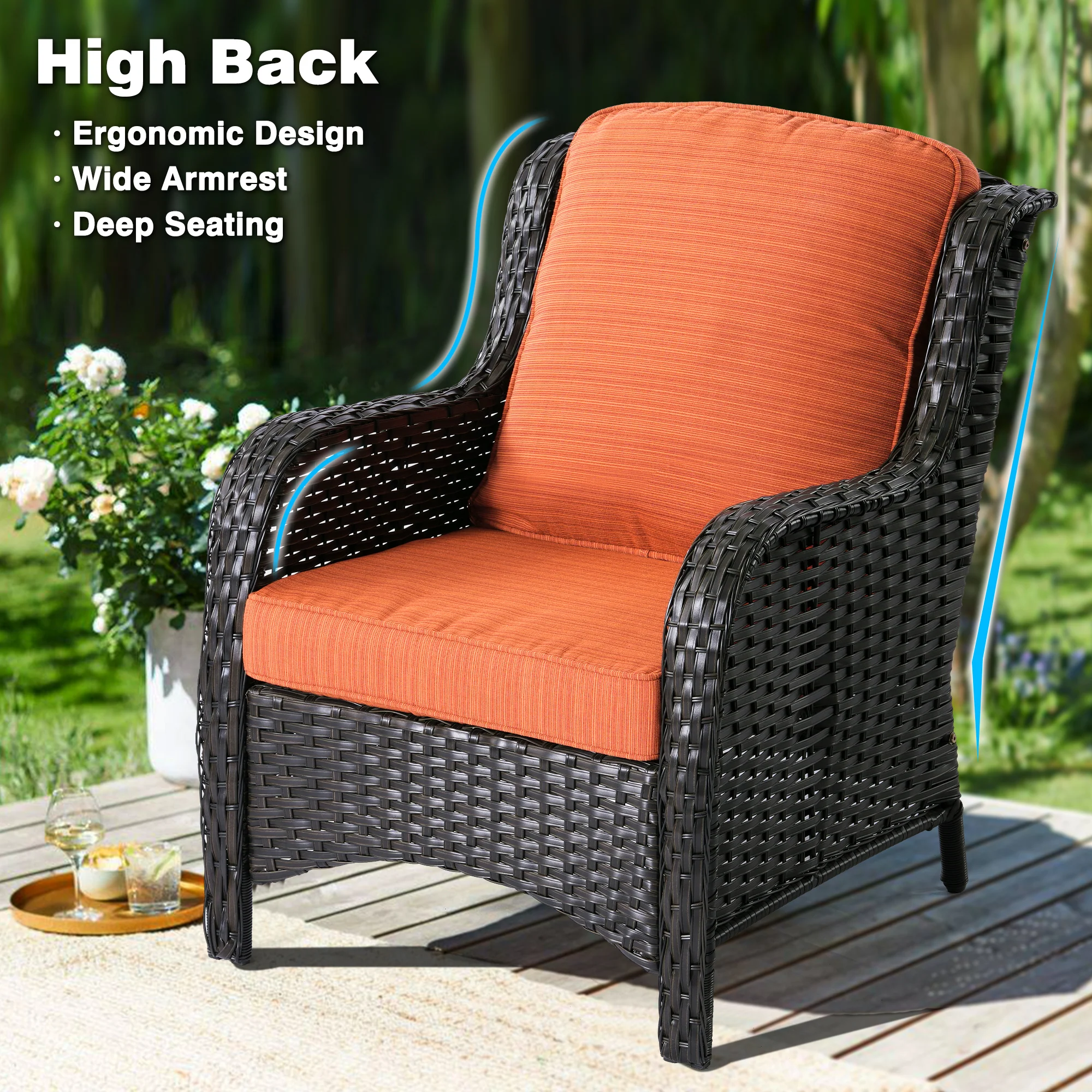 Ovios Patio Kenard 5-Piece Conversation Set with 30'' Fire Pit Table and Loveseat