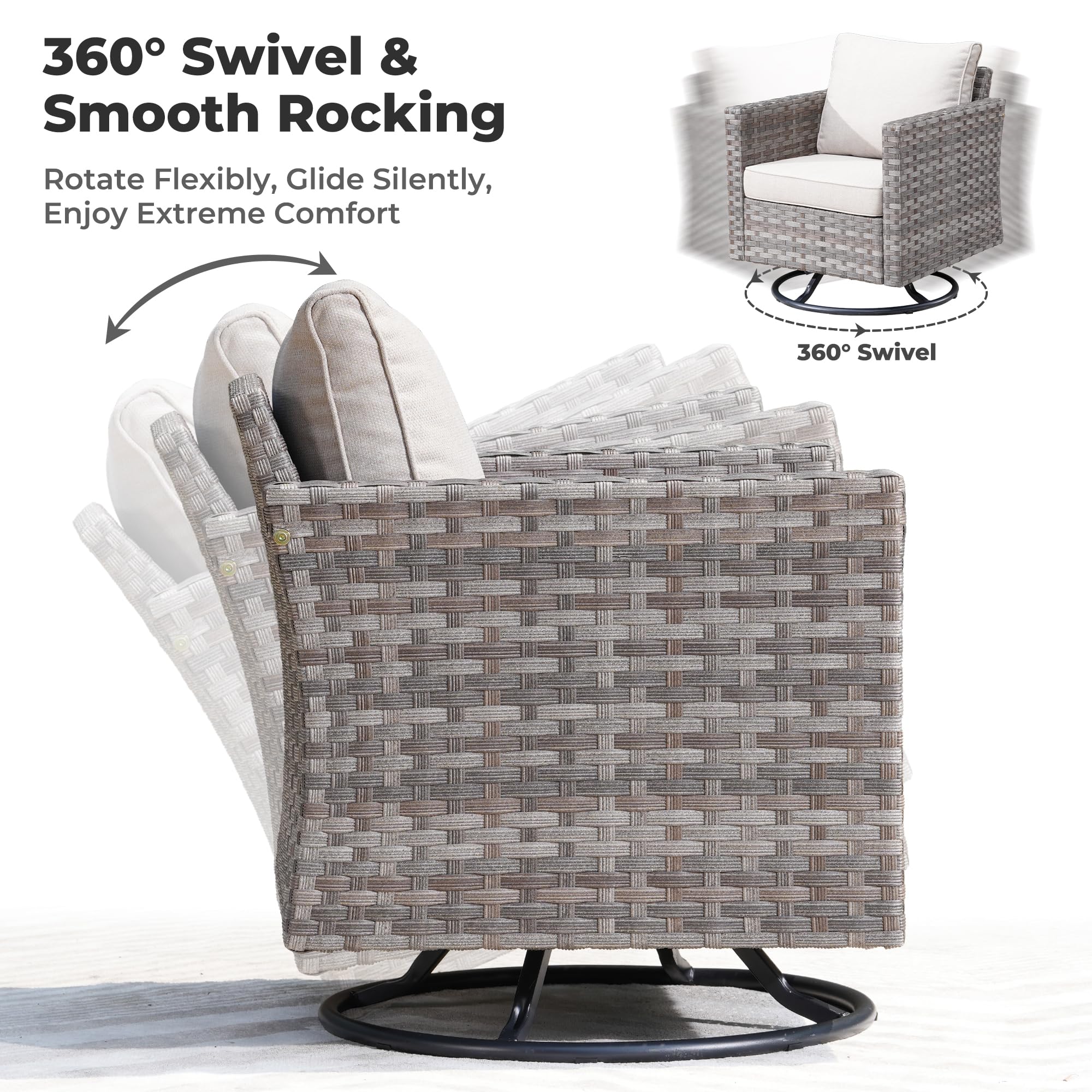 Ovios 8 Pieces Patio Furniture Set, Outdoor Sectional Sofa with Swivel Rocking Chair