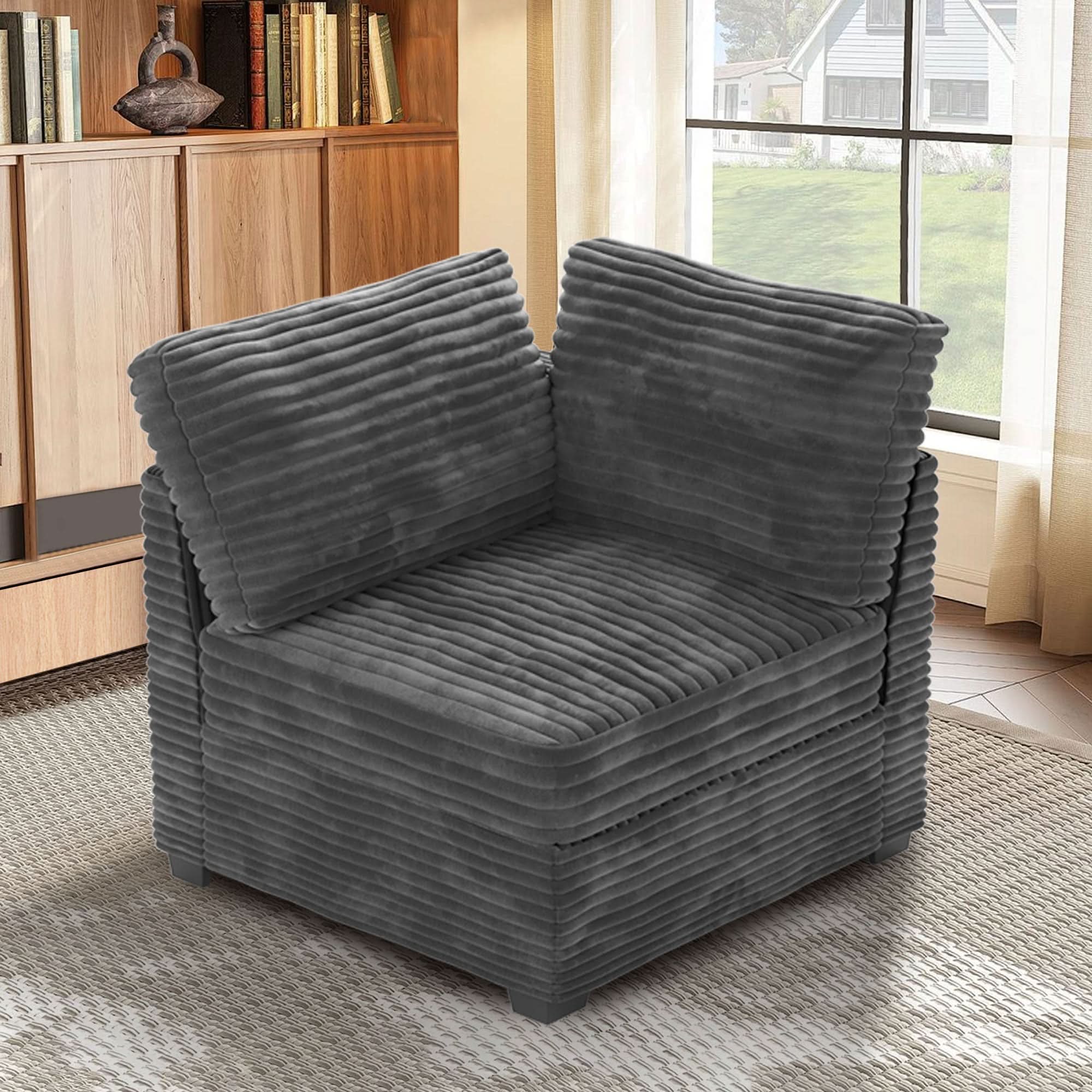 Ovios Living Room Modular Couch Corner Chair, 1 Wale Plush Corduroy Fabric