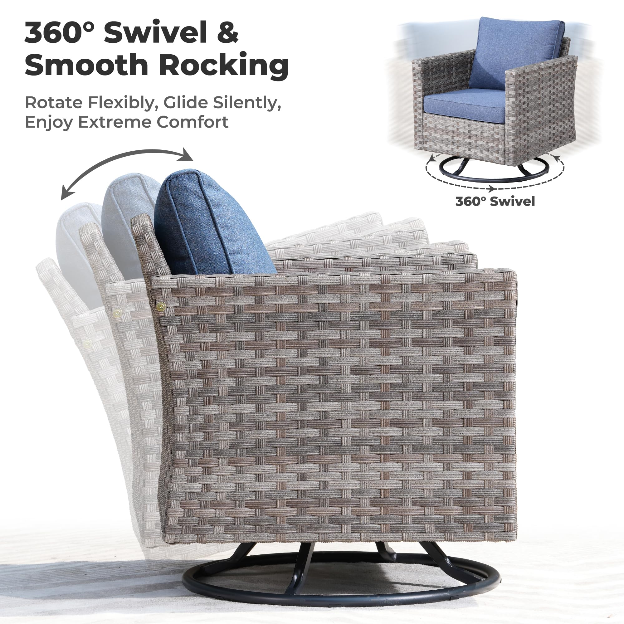 Ovios 8 Pieces Patio Furniture Set, Outdoor Sectional Sofa with Swivel Rocking Chair