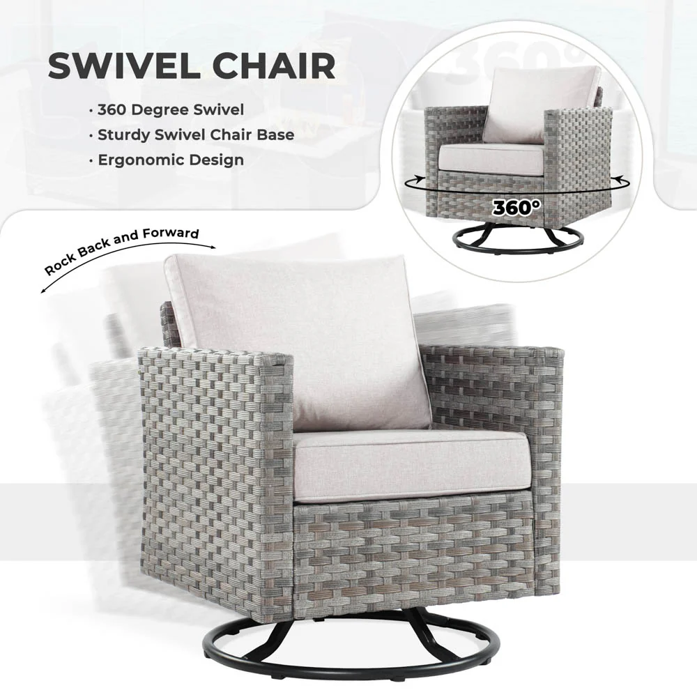 Ovios New Rimaru Series Patio Furniture Set 15-Piece include Swivel Chairs and 42