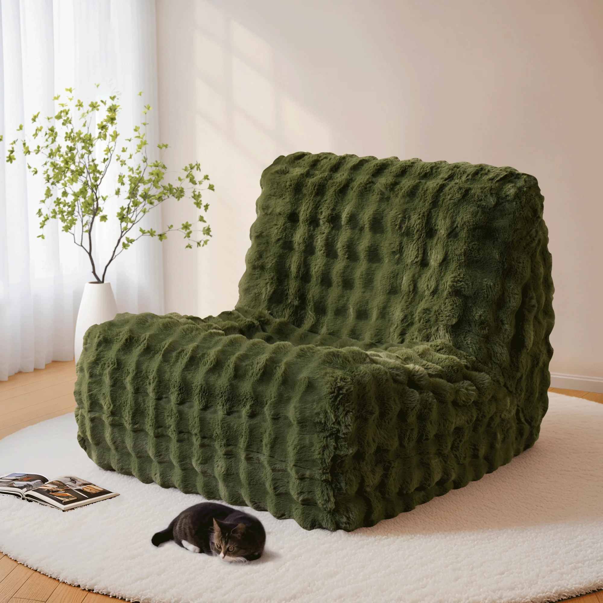 OVIOS Luxurious Fluffy Faux Fur Bean Bag Couch