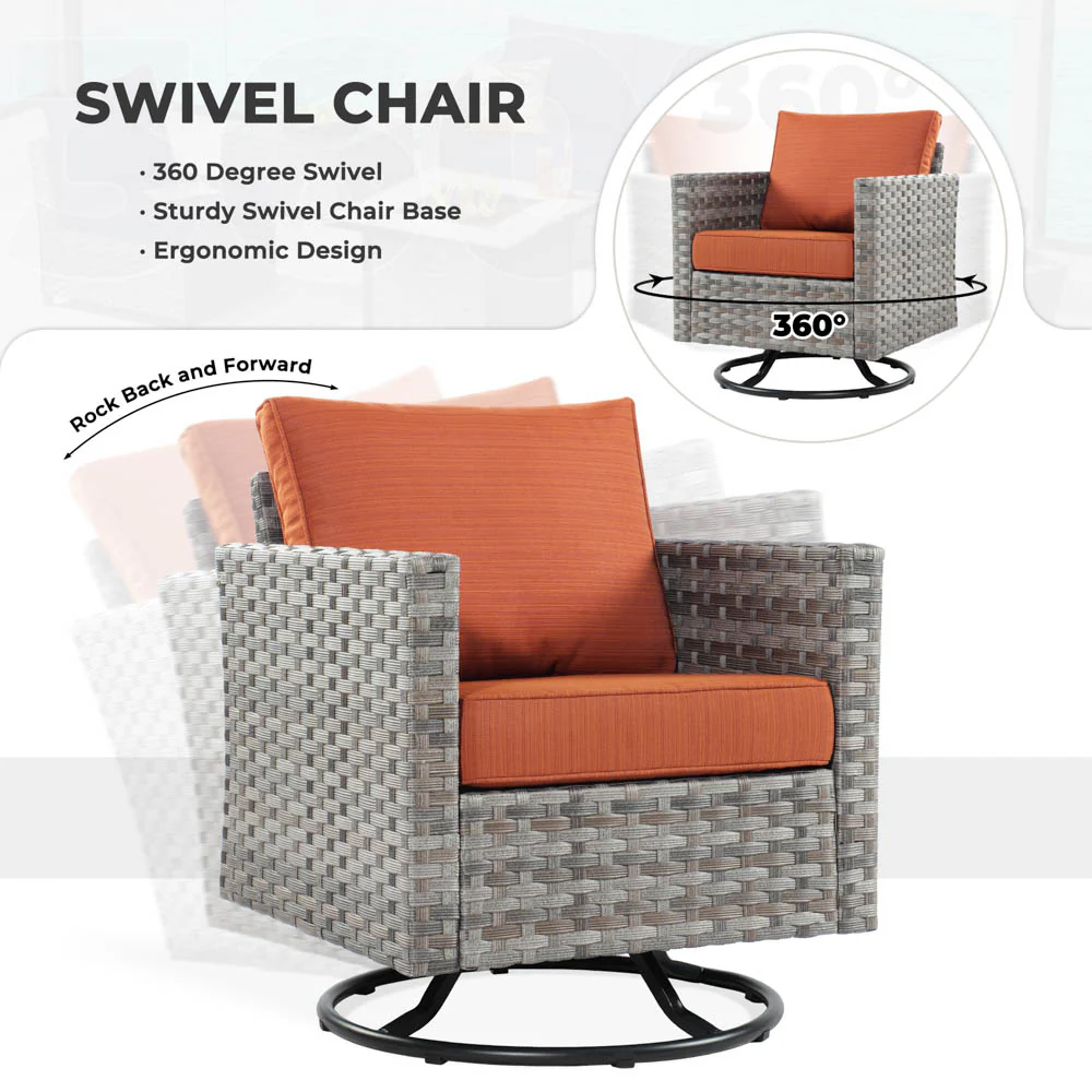 Ovios New Rimaru Series Patio Furniture Set 15-Piece include Swivel Chairs and 42