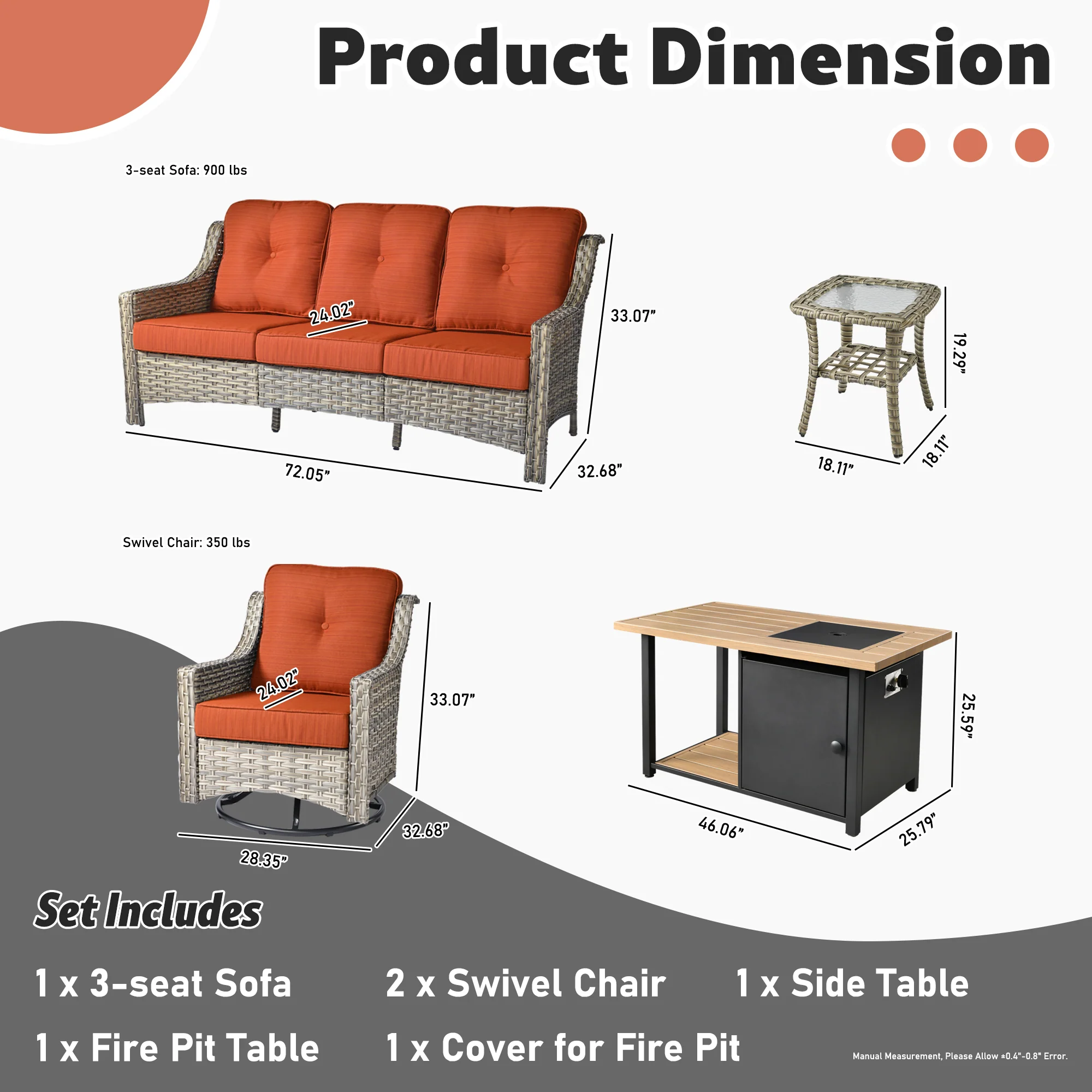 Ovios Conversation Set 5-Piece PAD Series include Rocking Chair & 47