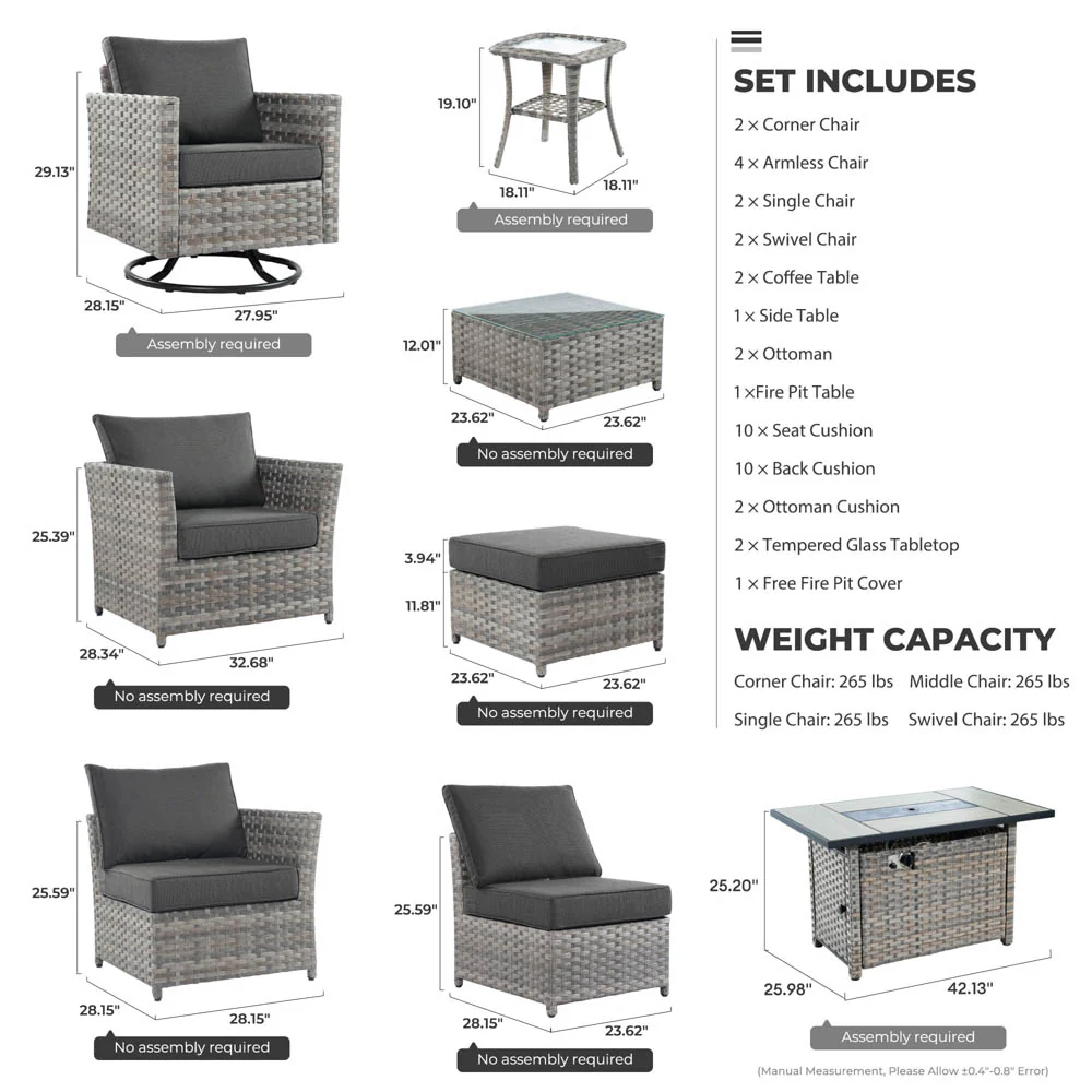 Ovios New Rimaru Series Patio Furniture Set 15-Piece include Swivel Chairs and 42