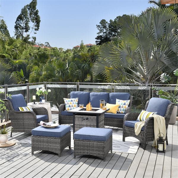 Ovios Patio Conversation Set 6-Piece with 30' Fire Pit Table and Kenard Set
