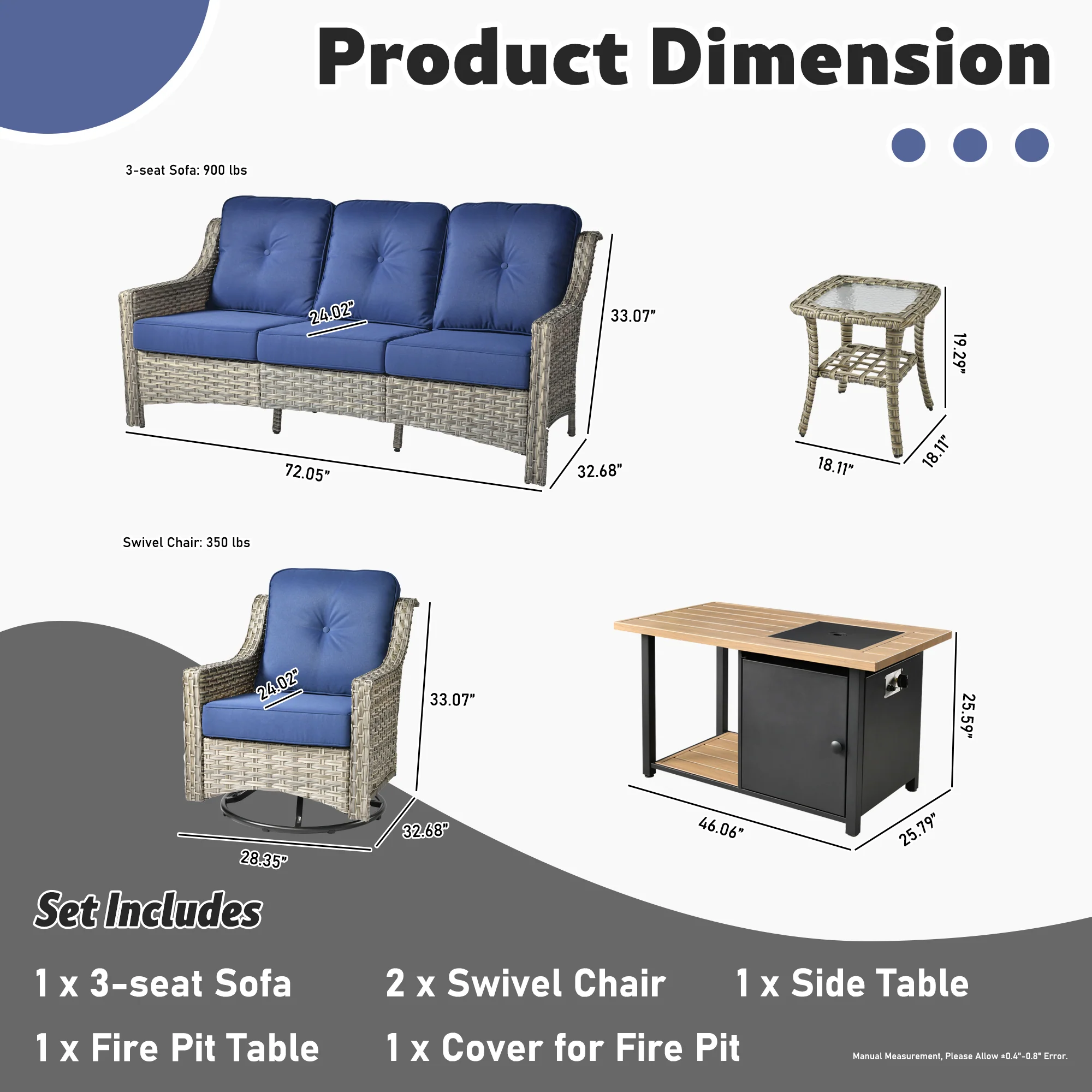 Ovios Conversation Set 5-Piece PAD Series include Rocking Chair & 47