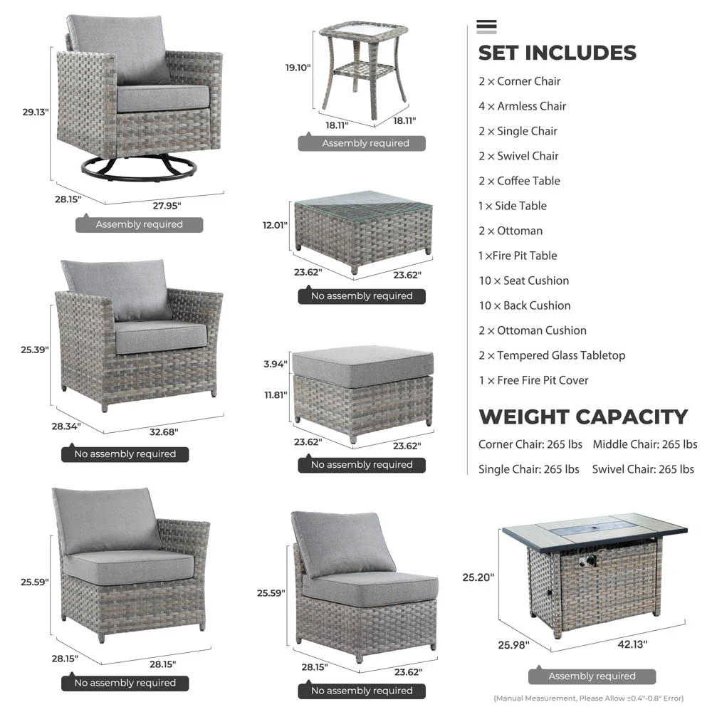 Ovios New Rimaru Series Patio Furniture Set 15-Piece include Swivel Chairs and 42