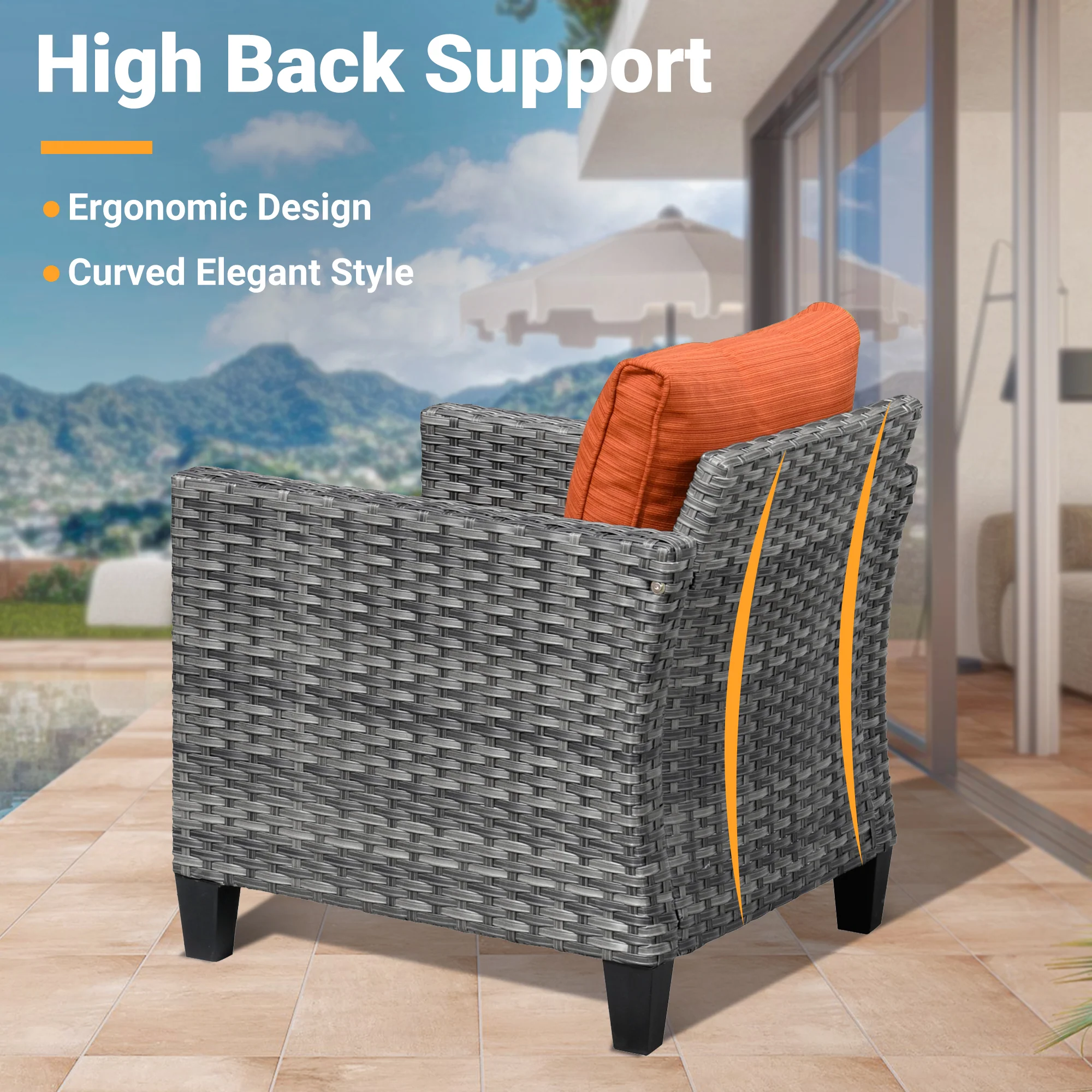 Ovios Patio Chairs New Vultros 2-Piece High Back Square Shape Armrest