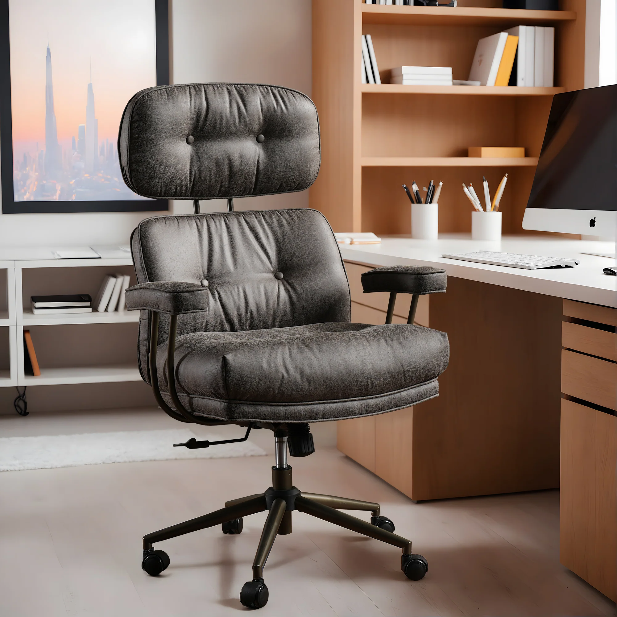 Ovios Office Executive Chair Oversize Cushions Suede Fabric
