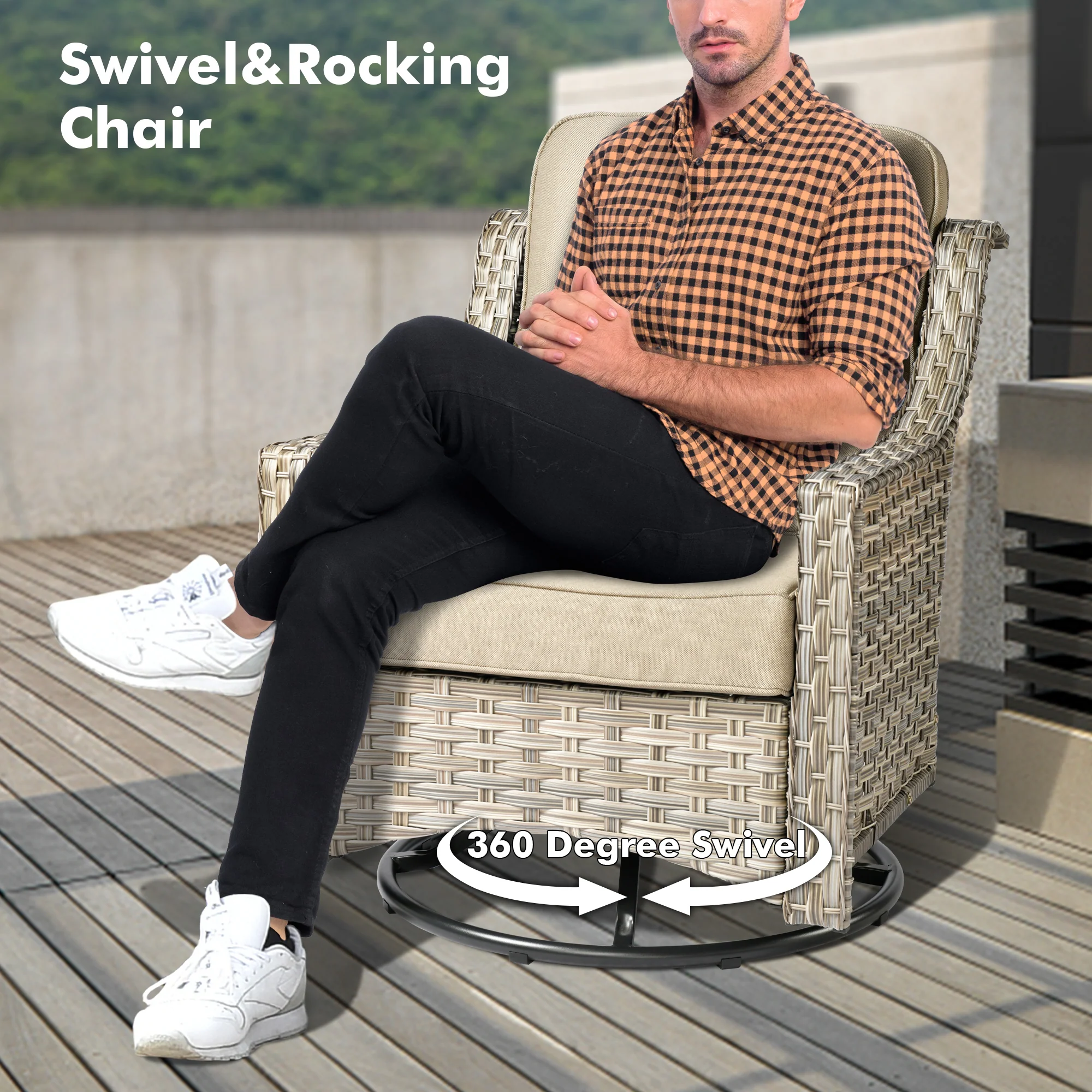 Ovios Conversation Set 5-Piece PAD Series include Rocking Chair & 47