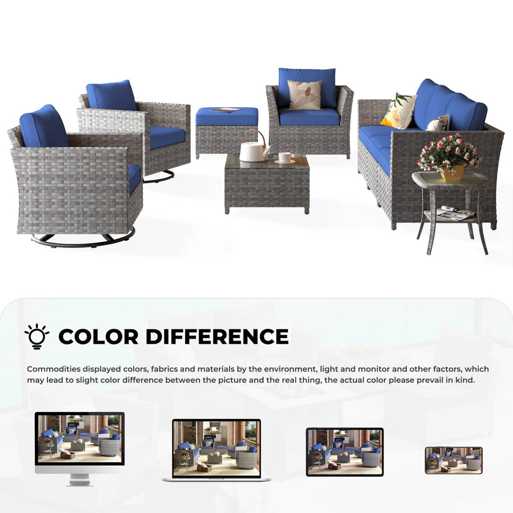 Ovios New Rimaru Series Patio Furniture Set  9-Piece include Swivel Chairs Set Partially Assembled