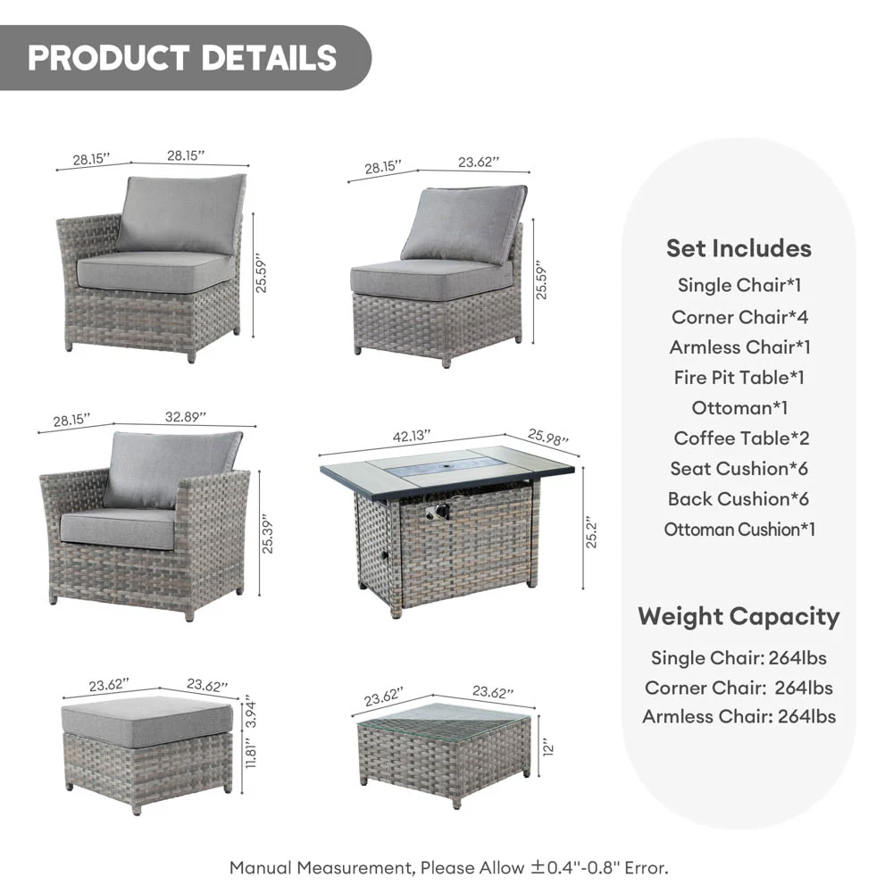 Ovios New Rimaru Series Patio Furniture Set 10-Piece include 42