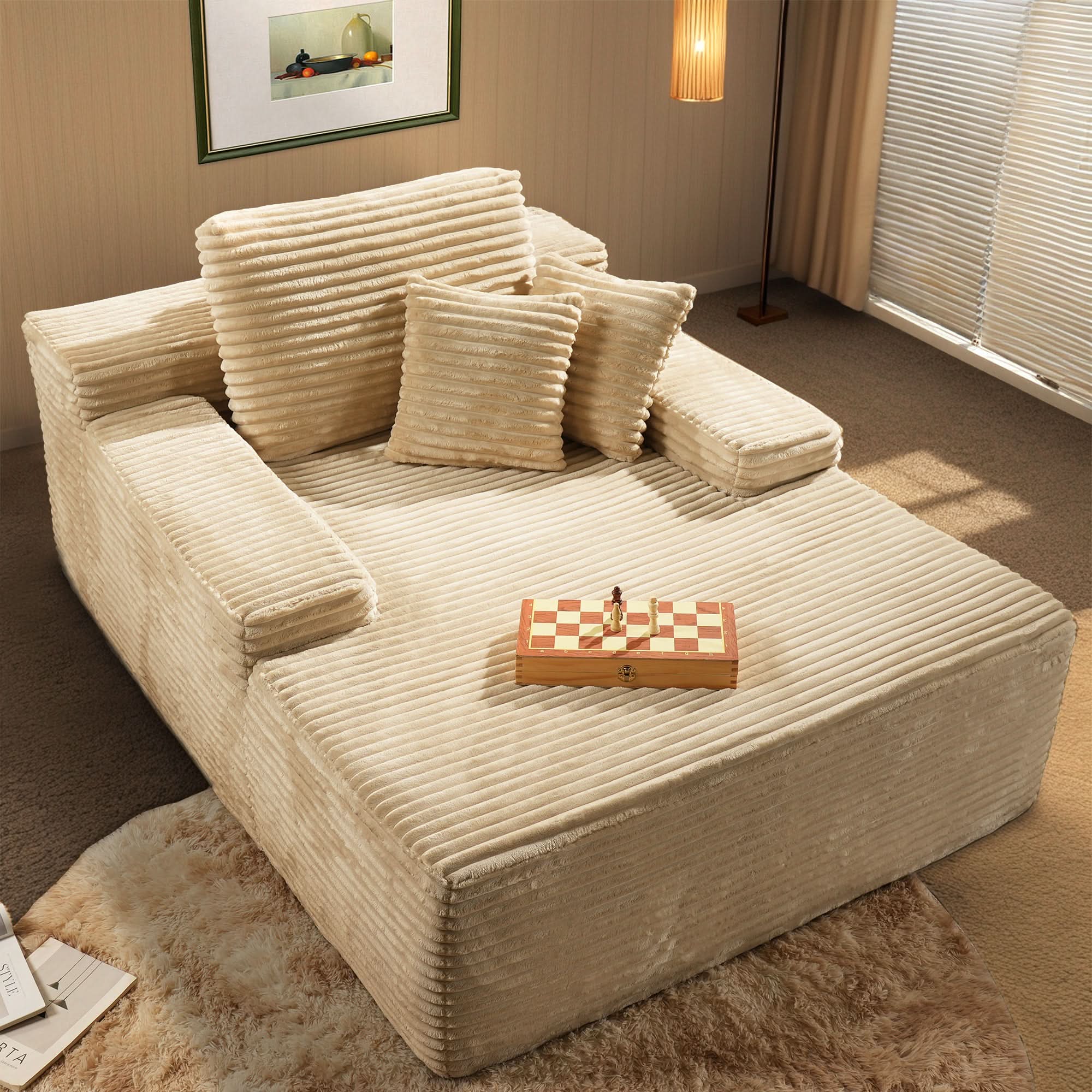 Ovios Boneless Chaise Lounge,Luxurious Faux Fur, No Assembly Required