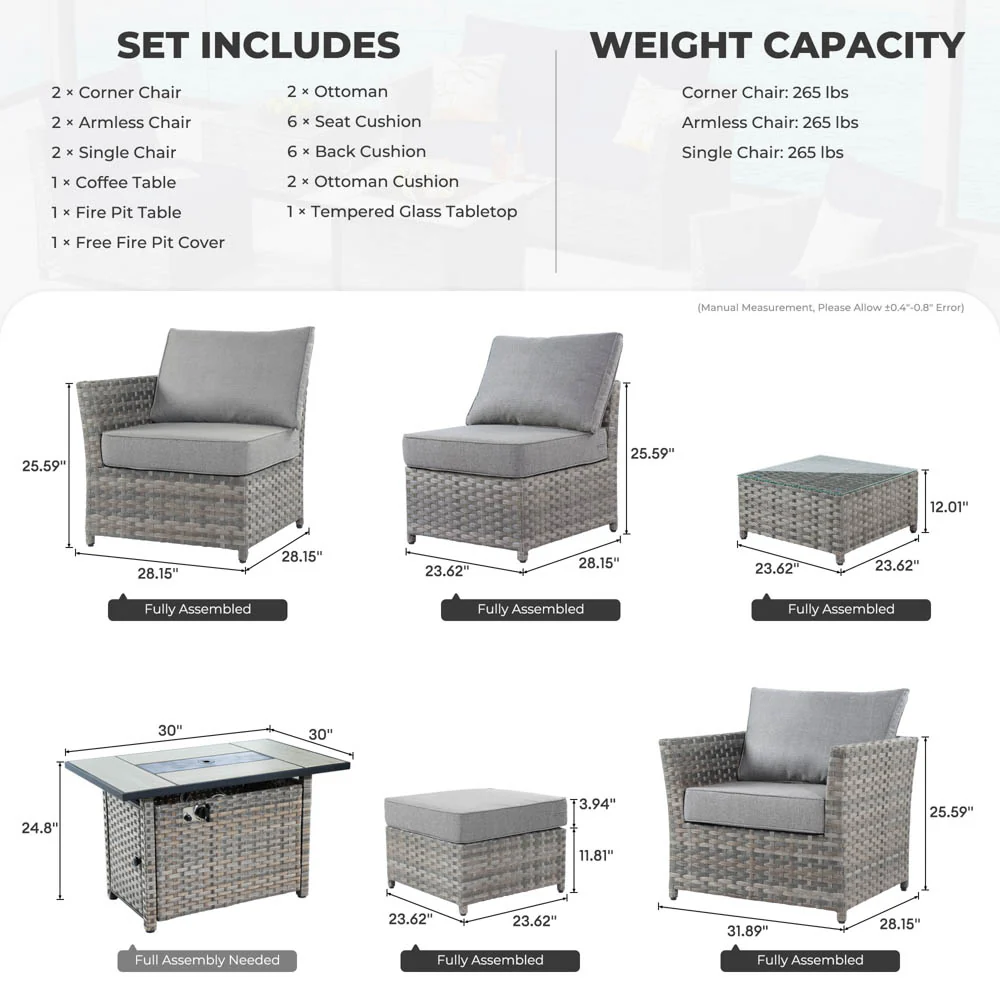 Ovios New Rimaru Series Patio Furniture Set 10-Piece include 42