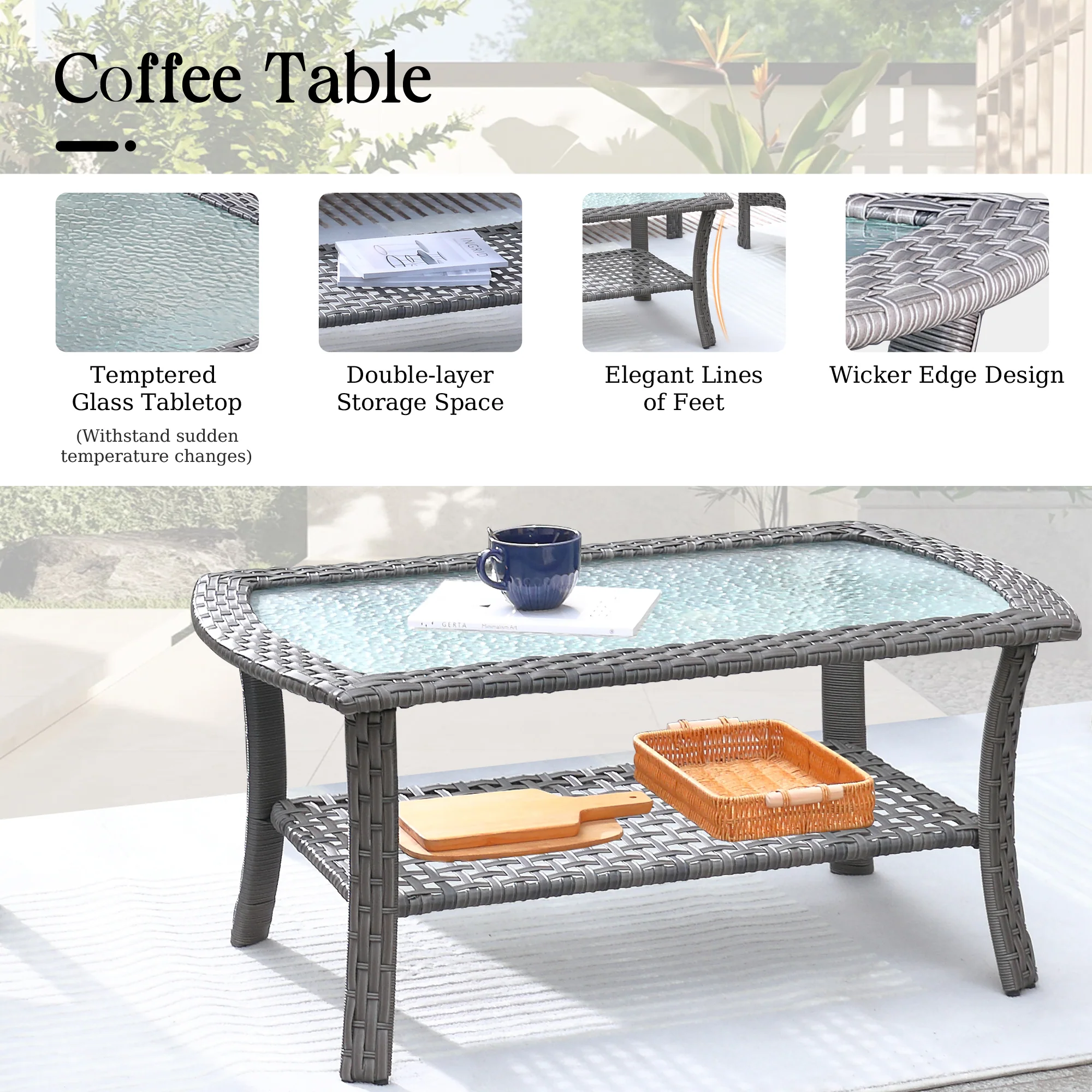 Ovios Patio Furniture Set New August 4 Piece High Back All Weather PE Wicker
