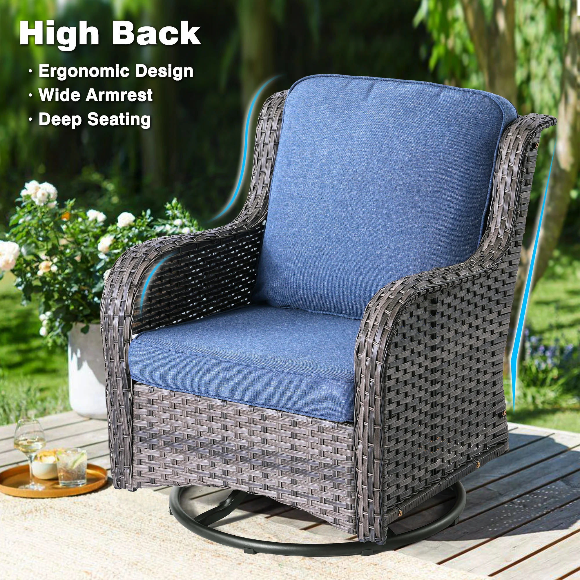 Ovios Patio Furniture Set 3-Piece with Swivel Chairs and Side Table Kenard