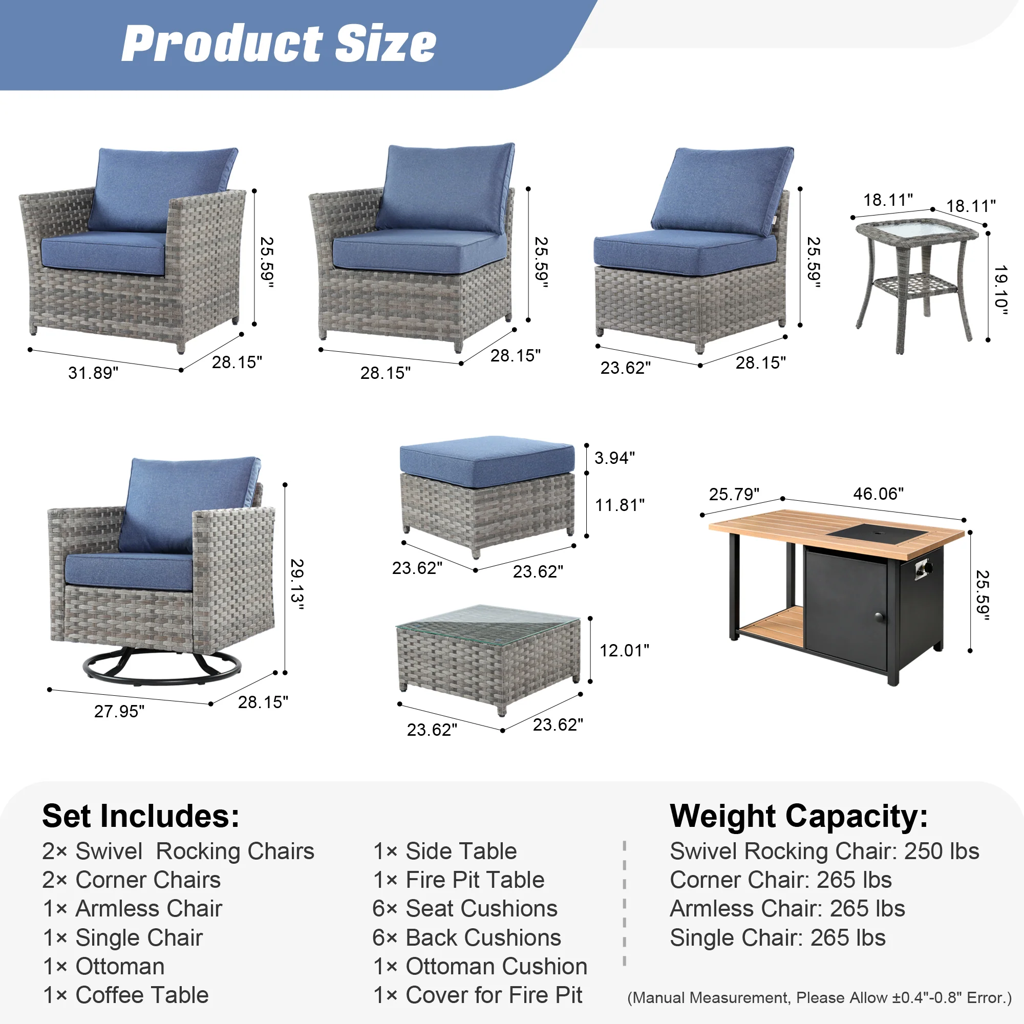 Ovios Patio Furniture Set 10-Piece include 42