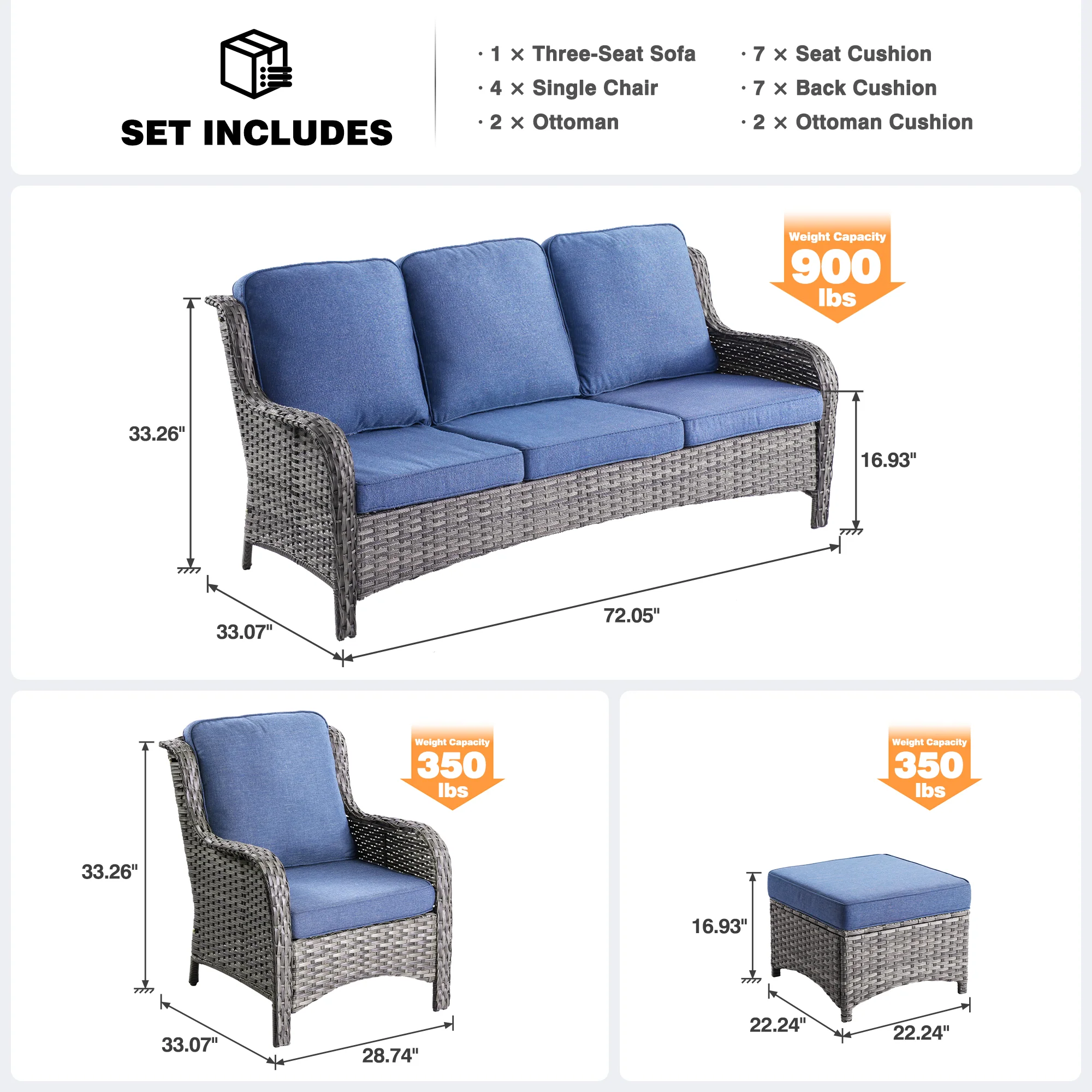 Ovios Patio Furniture Set 7-Piece With Cushions Kenard Curved Handrest