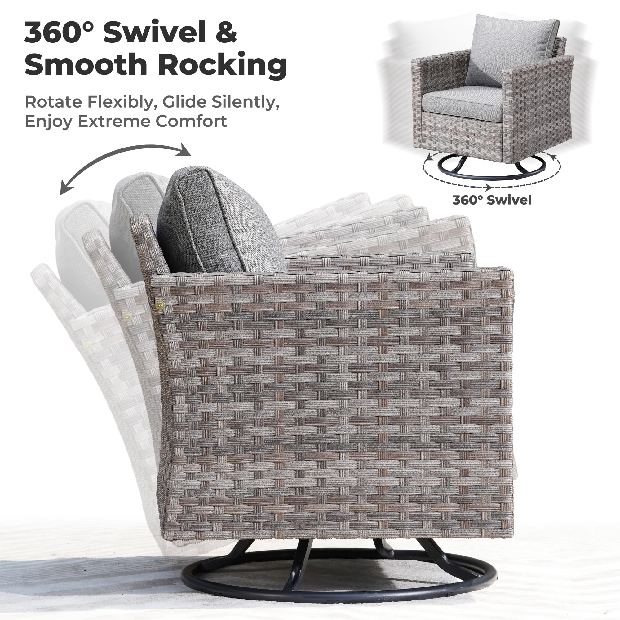 Ovios 8 Pieces Patio Furniture Set, Outdoor Sectional Sofa with Swivel Rocking Chair