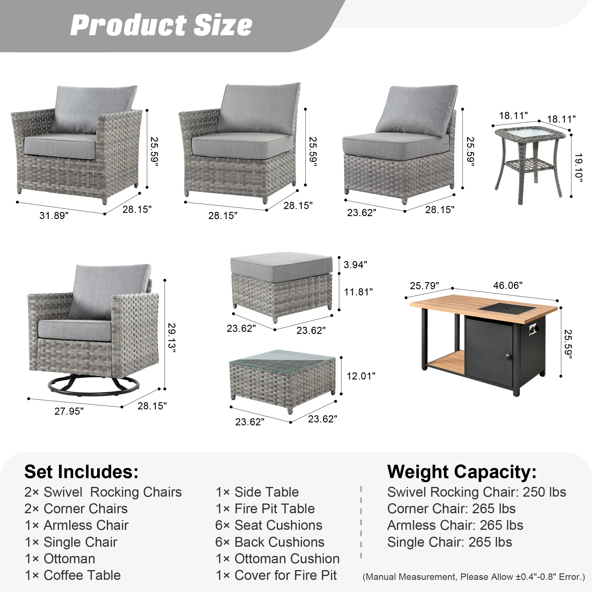 Ovios Patio Furniture Set 10-Piece include 42