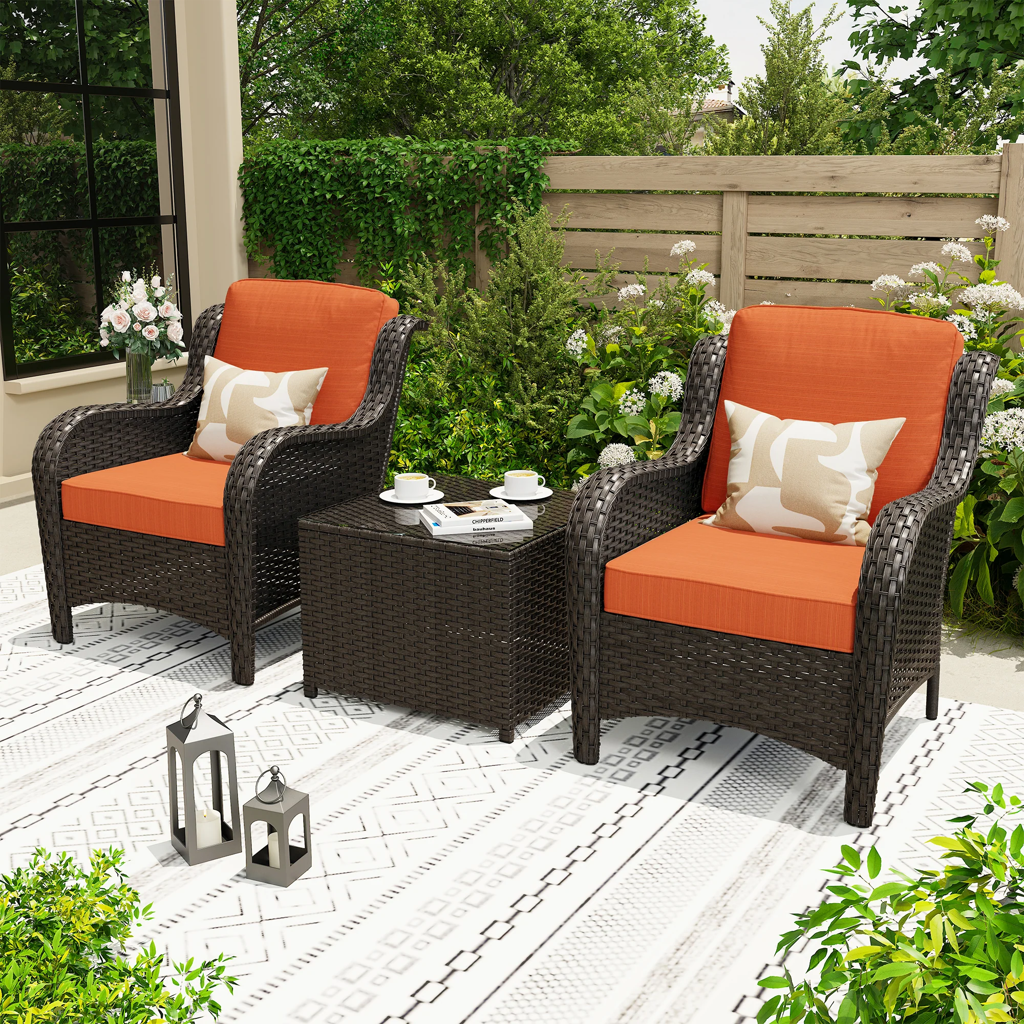 Ovios Outdoor Furniture 3-Piece with Table Kenard Curved Handrest