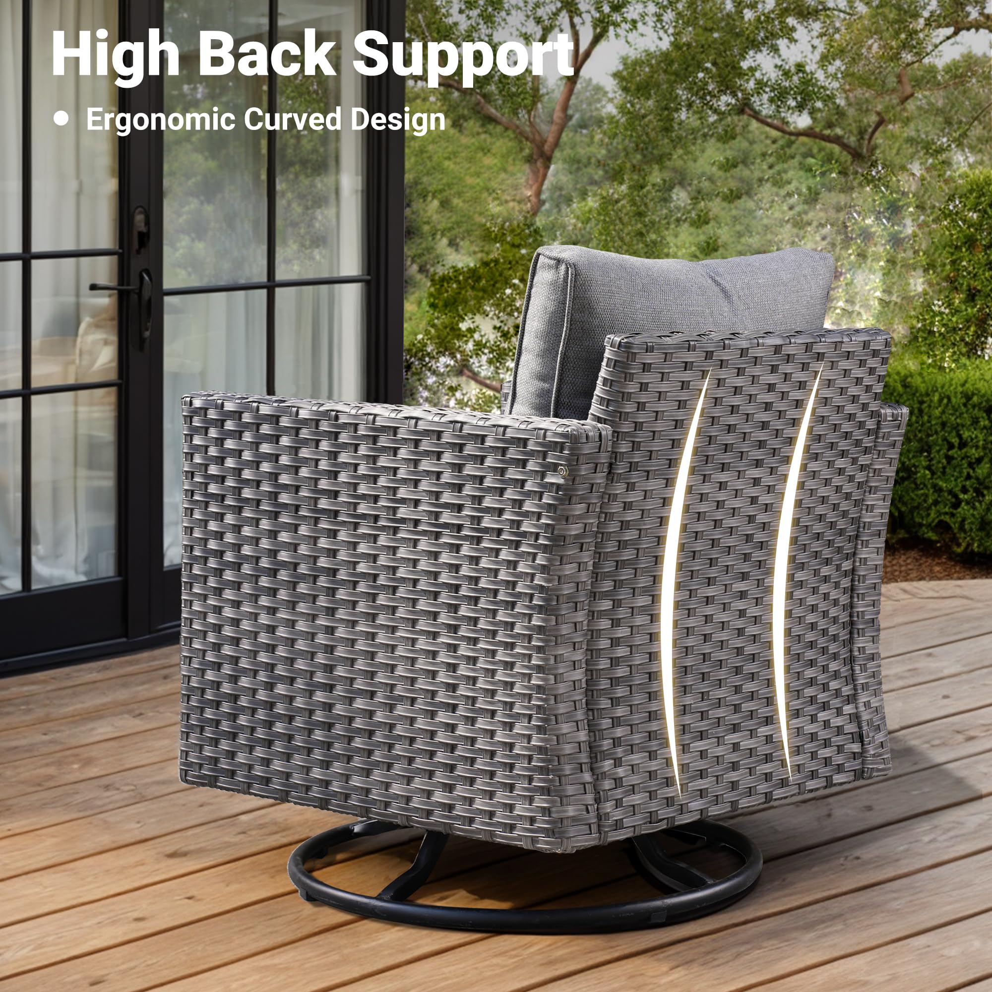 Ovios Patio Vultros 6-Piece Set With Swivel Chair Lover seat and 30'' Propane Fire Pit Table