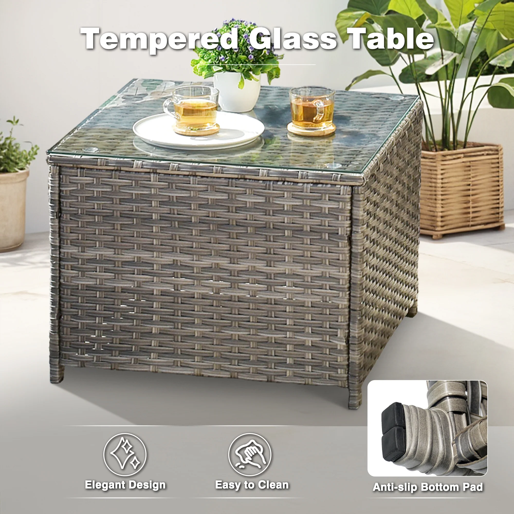 Ovios Patio Furniture Set 6-Piece with Table Kenard Curved Handrest