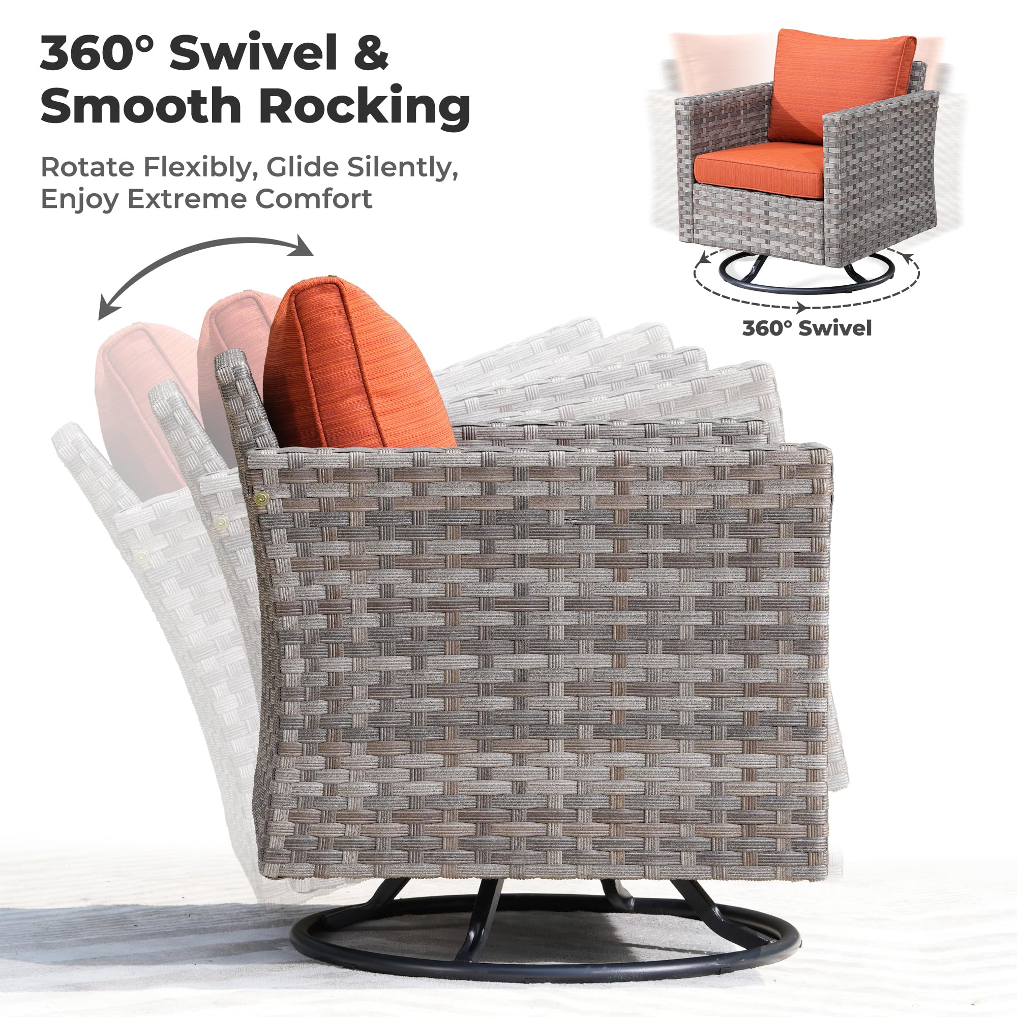 Ovios 8 Pieces Patio Furniture Set, Outdoor Sectional Sofa with Swivel Rocking Chair