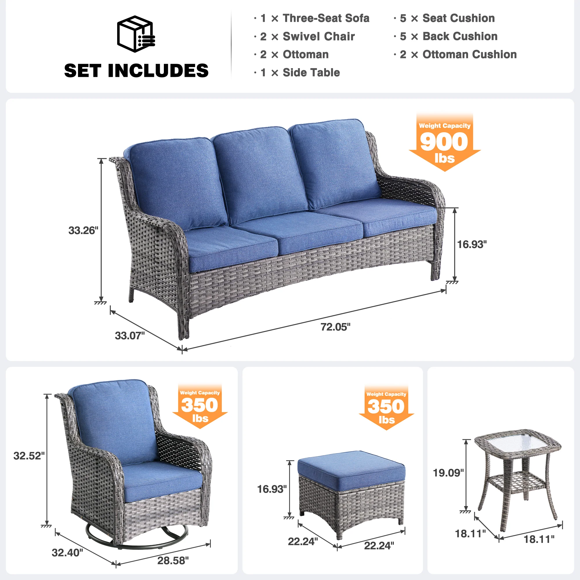 Ovios Patio Furniture Set 6-Piece with Rocking Chairs and Table Kenard