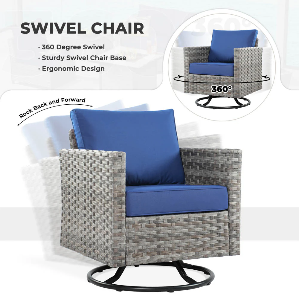 Ovios New Rimaru Series Patio Furniture Set 15-Piece include Swivel Chairs and 42