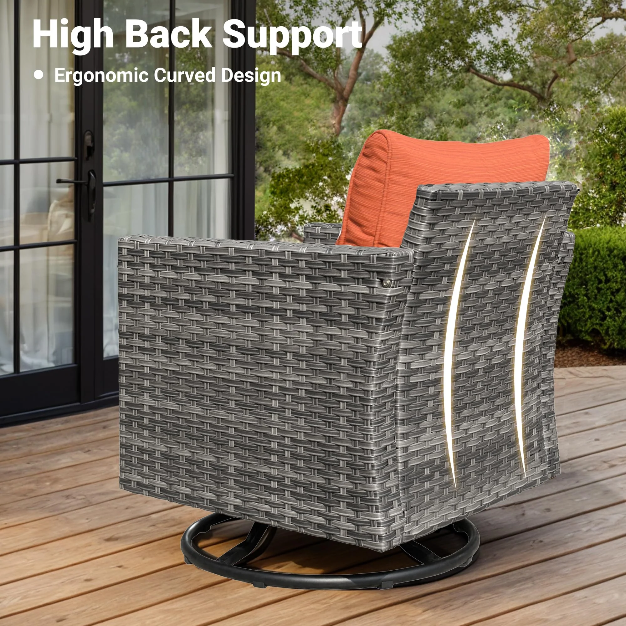 Ovios Patio Vultros 6-Piece Set With Swivel Chair Lover seat and 30'' Propane Fire Pit Table