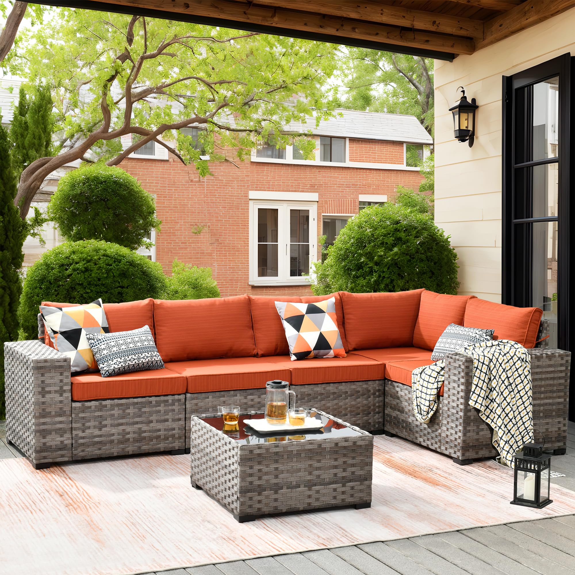 Ovios 6 Pieces Outdoor Sectional Sofa with 7.68'' Broad Handrails