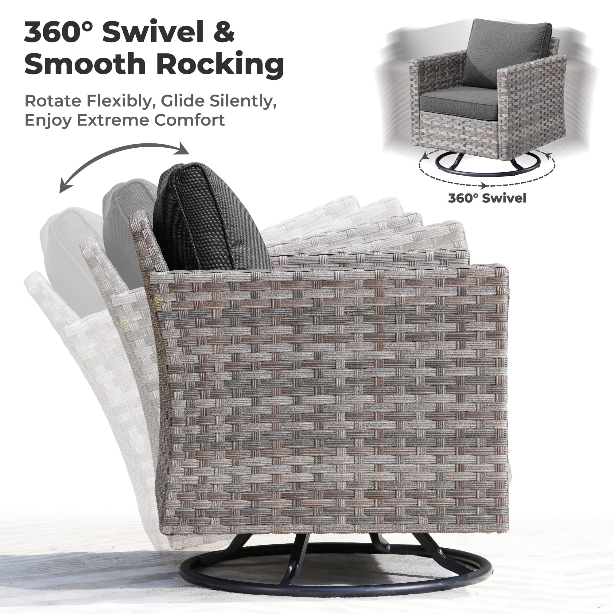Ovios 8 Pieces Patio Furniture Set, Outdoor Sectional Sofa with Swivel Rocking Chair